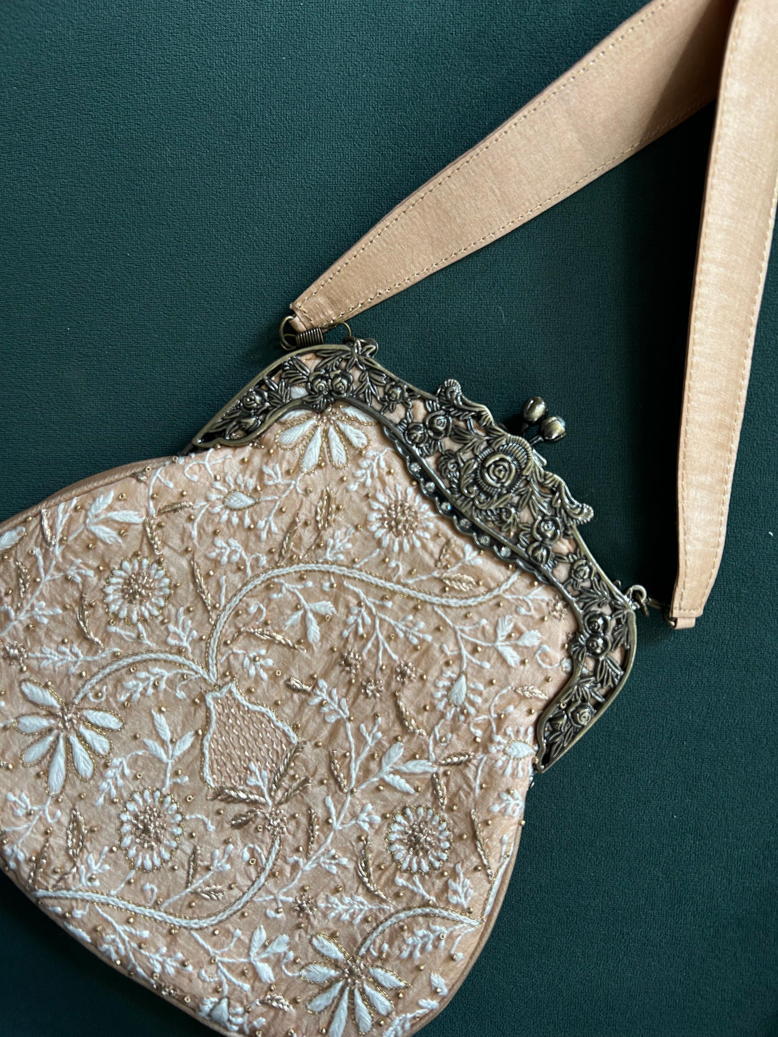 Peach Chanderi Chikankari Sling bag