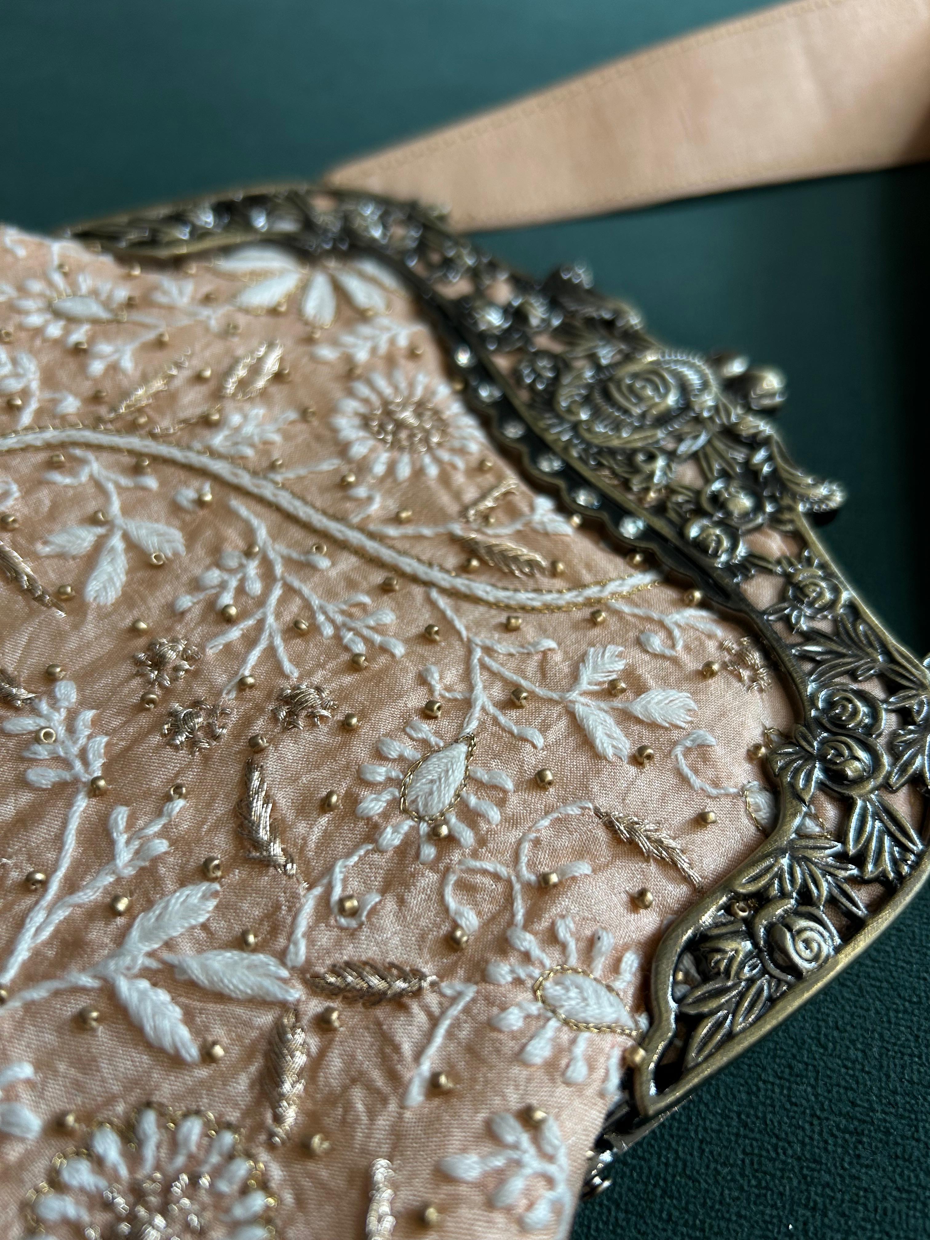 Peach Chanderi Chikankari Sling bag