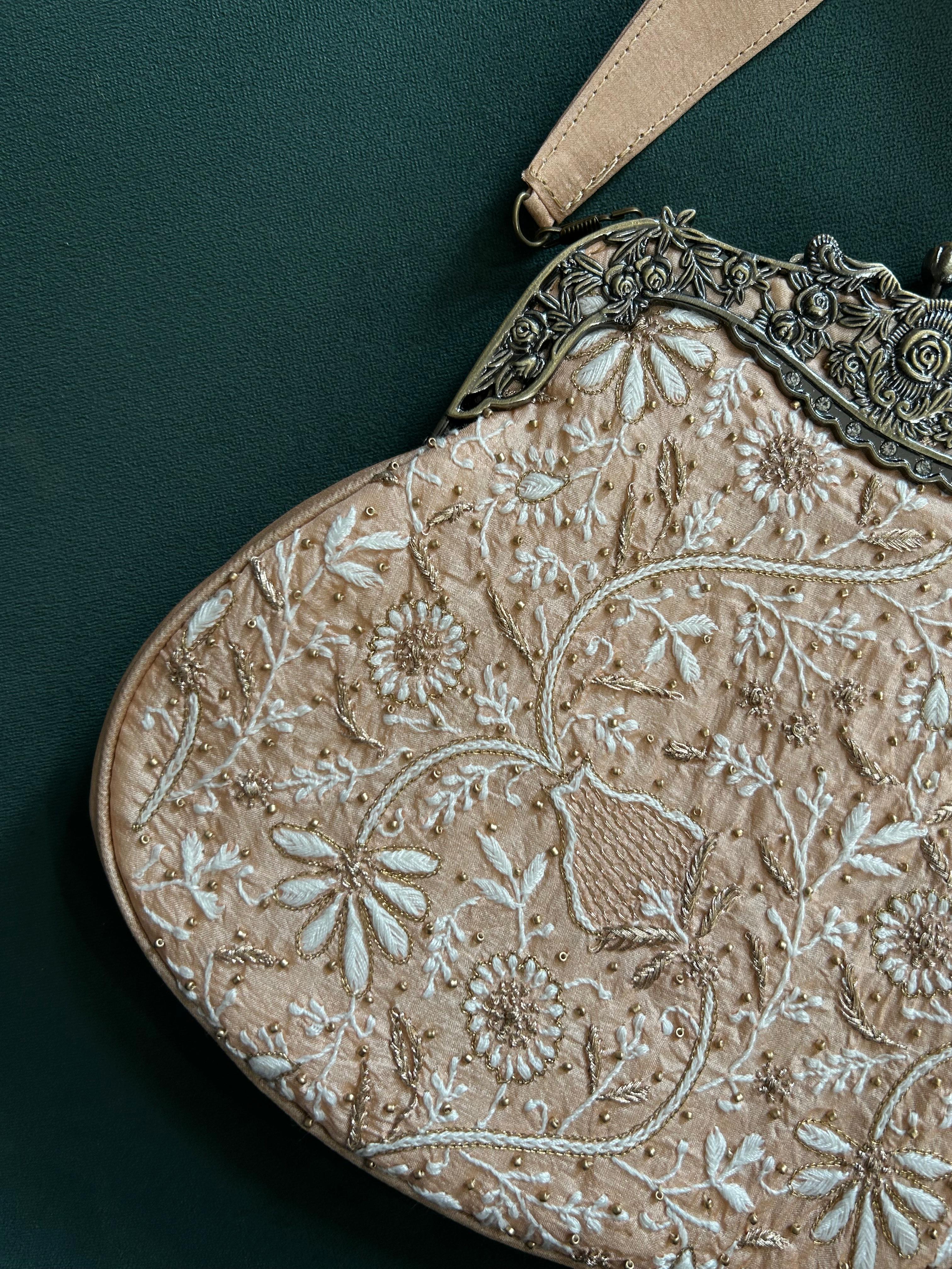 Peach Chanderi Chikankari Sling bag