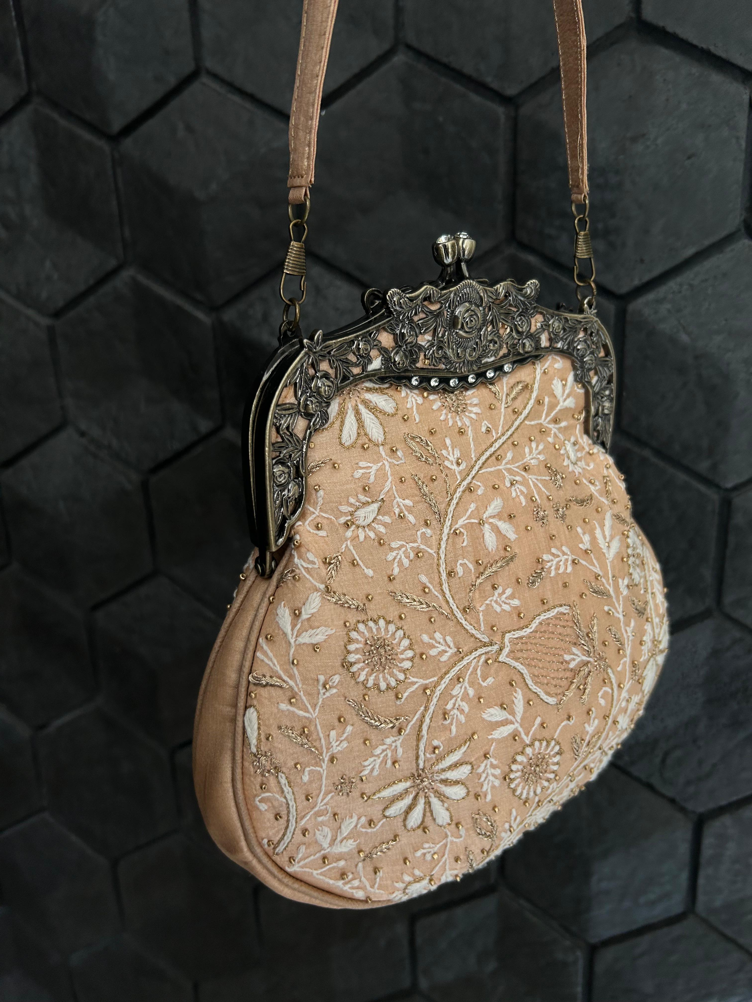 Peach Chanderi Chikankari Sling bag