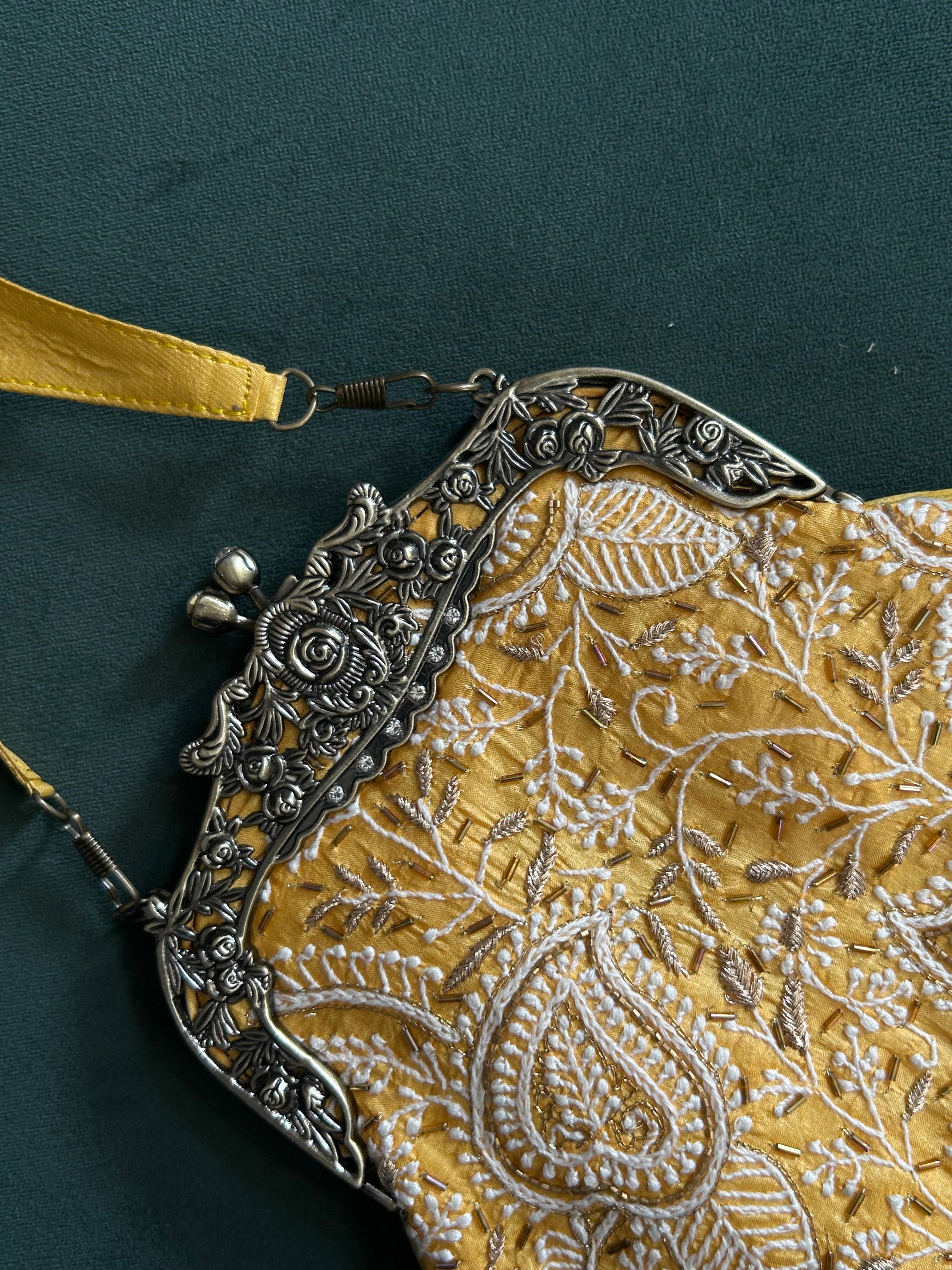 Yellow Chanderi Chikankari Sling Bag