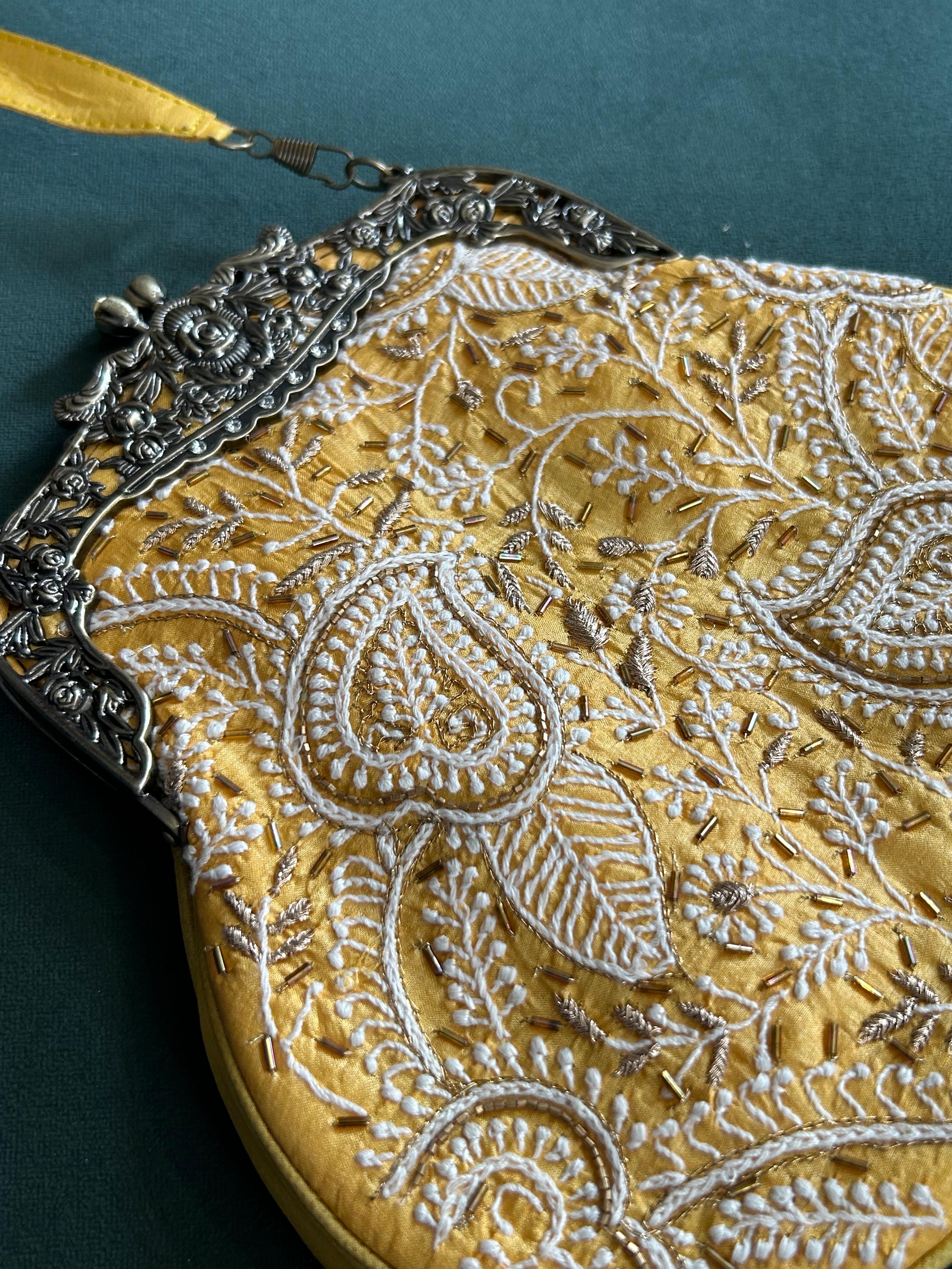 Yellow Chanderi Chikankari Sling Bag