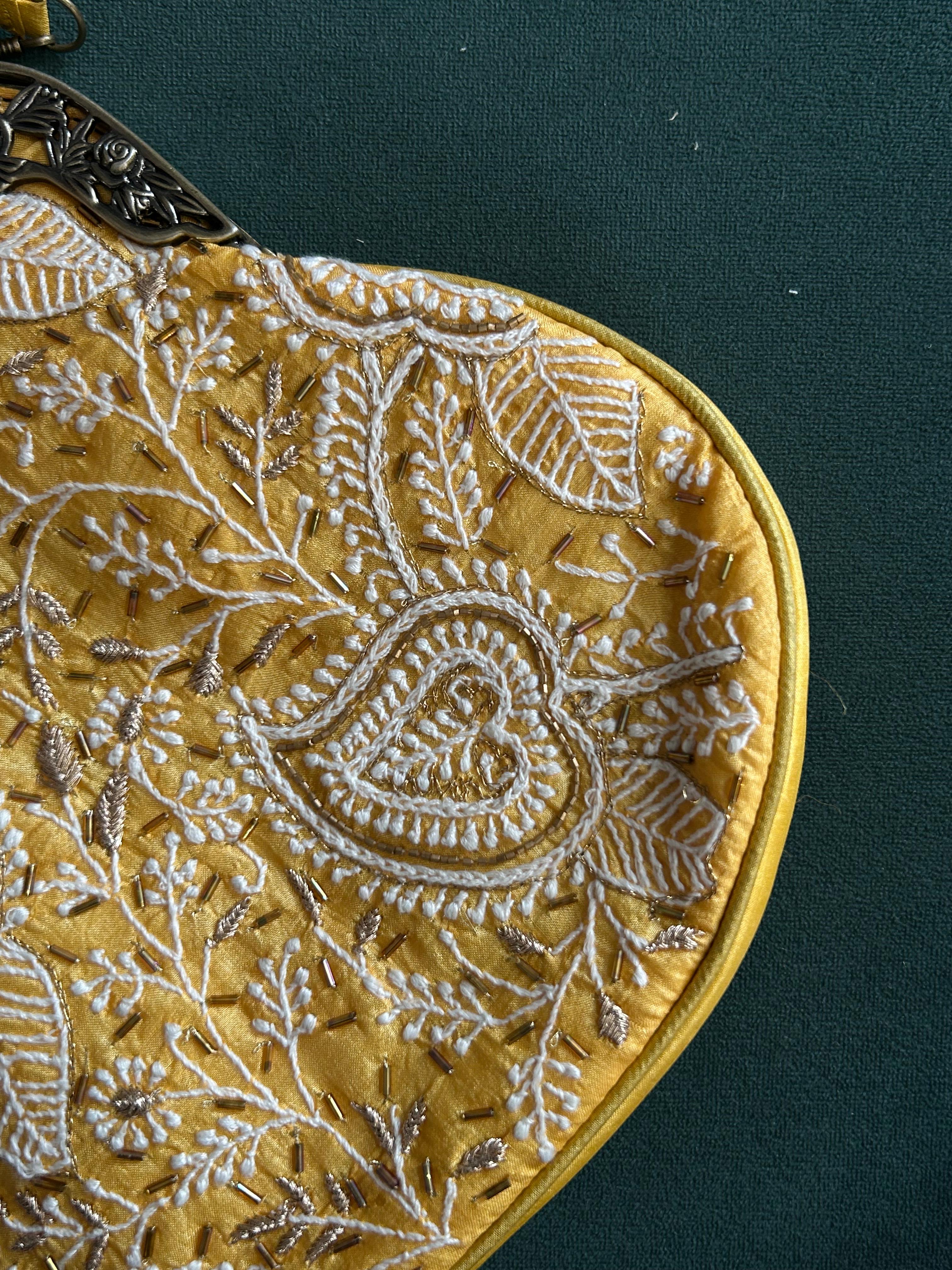 Yellow Chanderi Chikankari Sling Bag