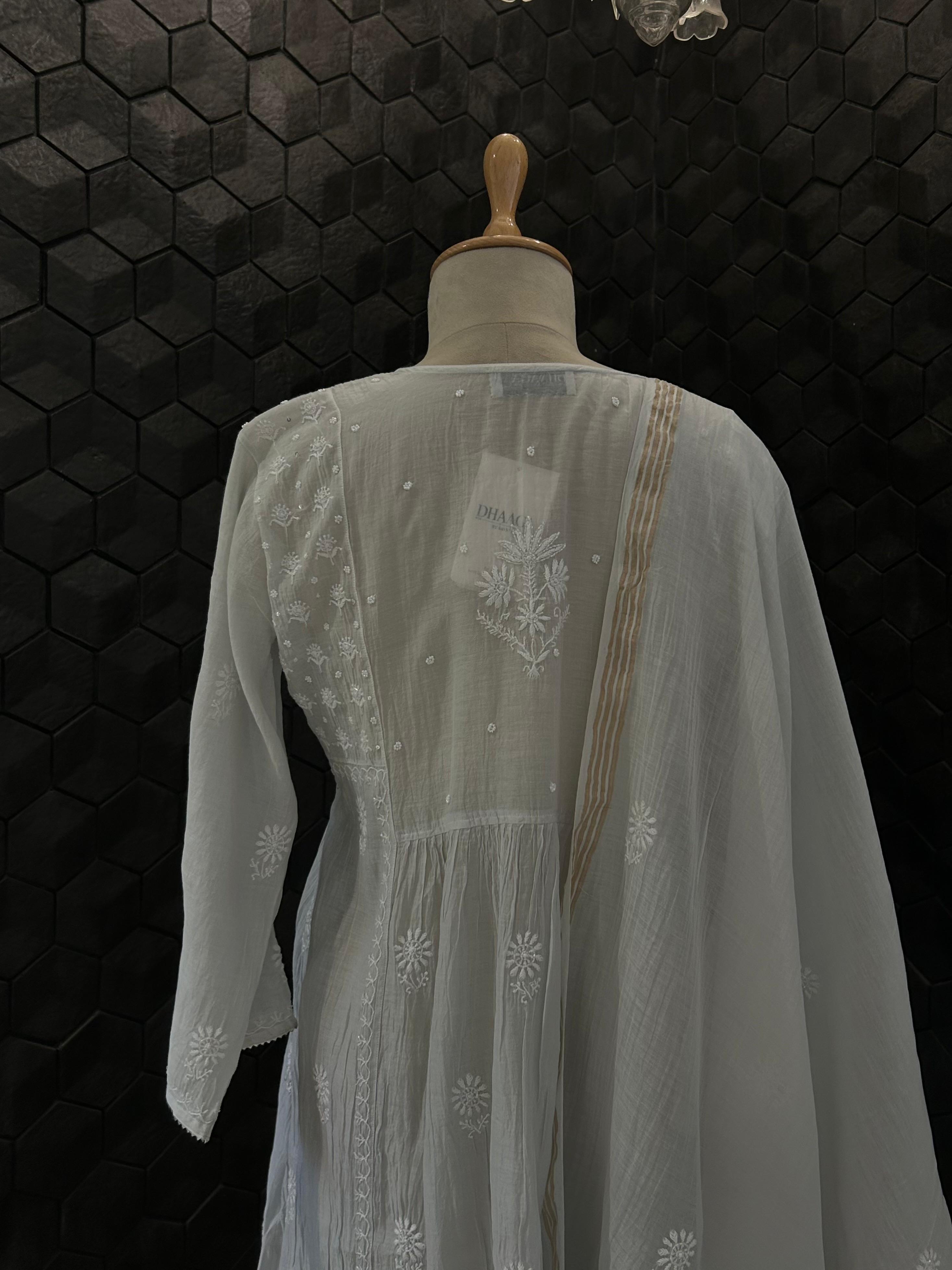Grey Mul Chanderi Chikankari Sharara Set