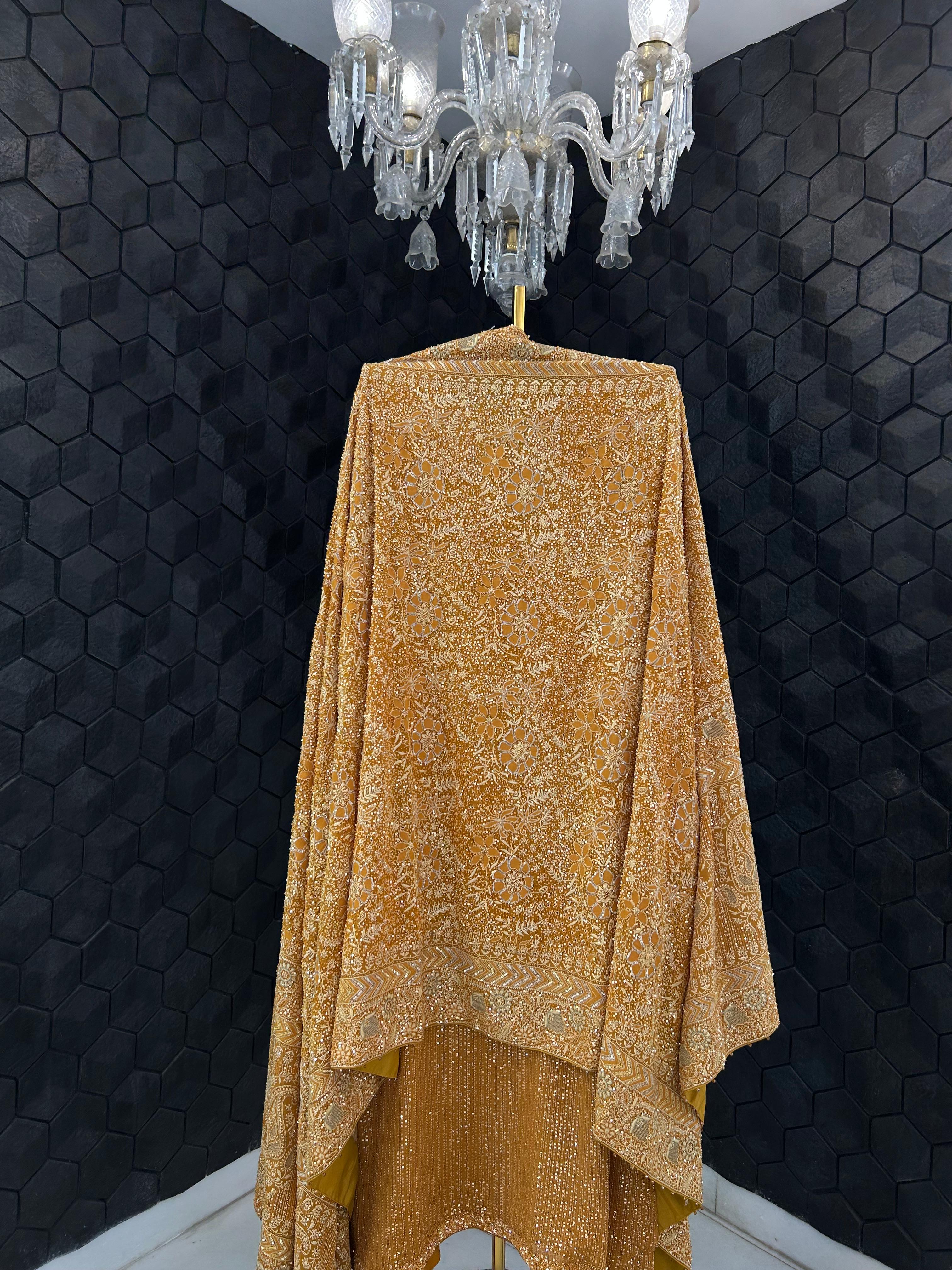 Premium Mustard Georgette Chikankari Heavy Dupatta Kurta Set