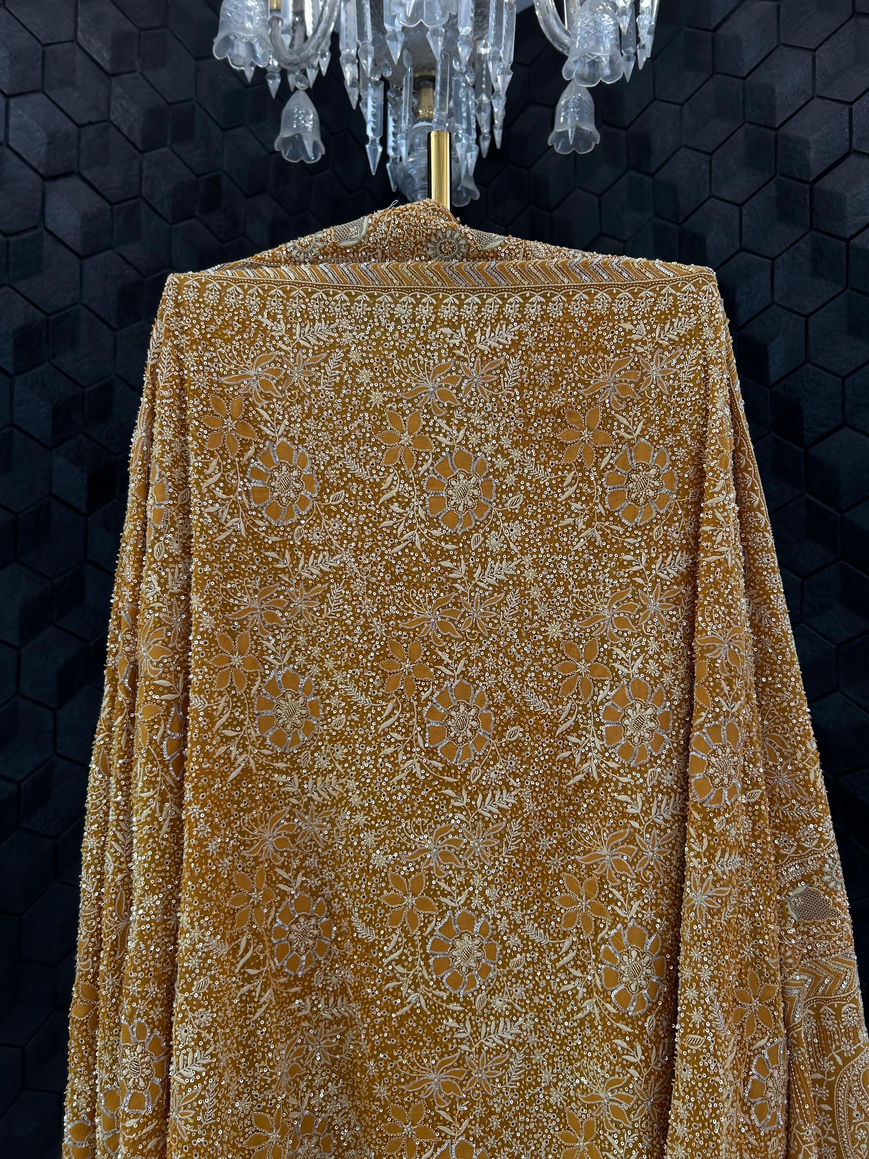 Premium Mustard Georgette Chikankari Heavy Dupatta Kurta Set