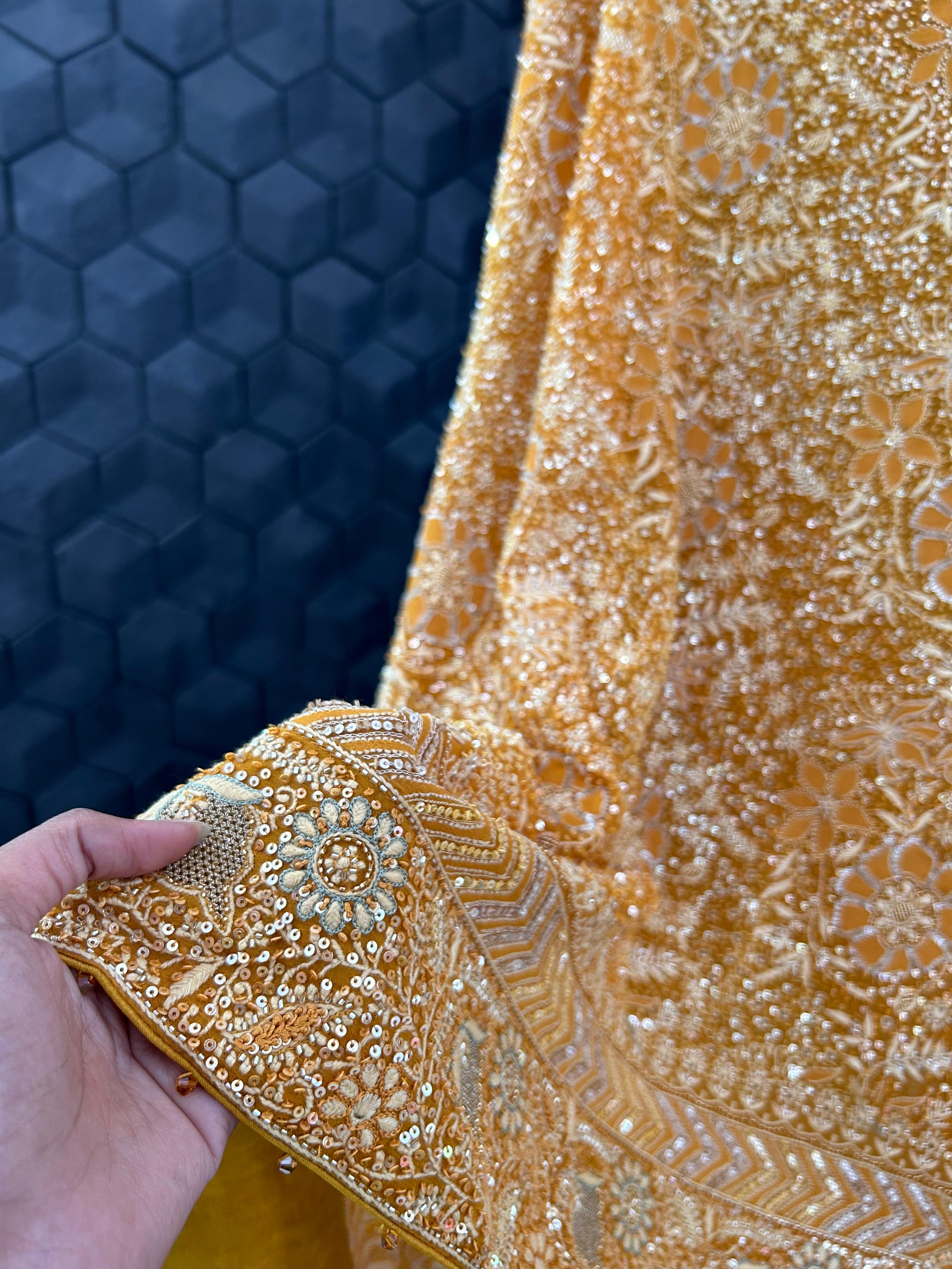 Premium Mustard Georgette Chikankari Heavy Dupatta Kurta Set