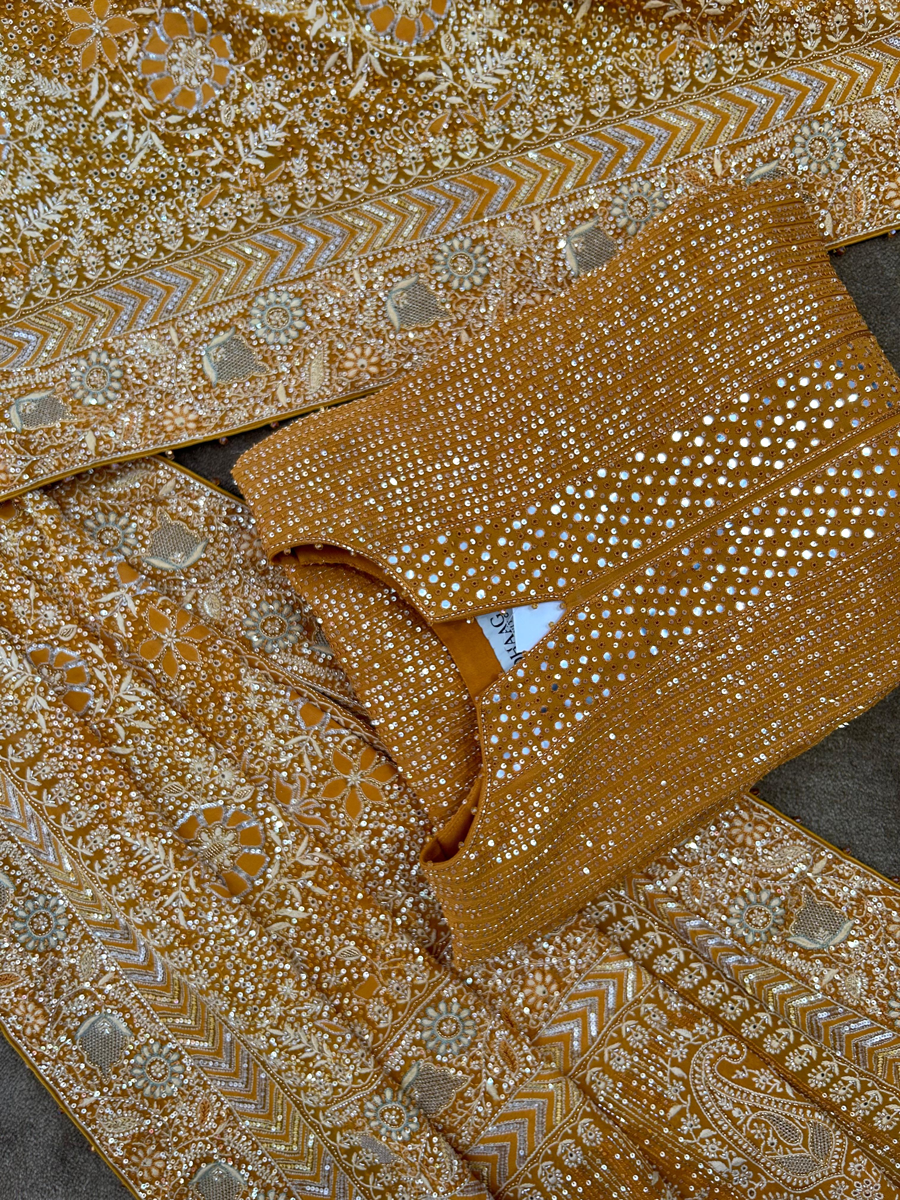 Premium Mustard Georgette Chikankari Heavy Dupatta Kurta Set