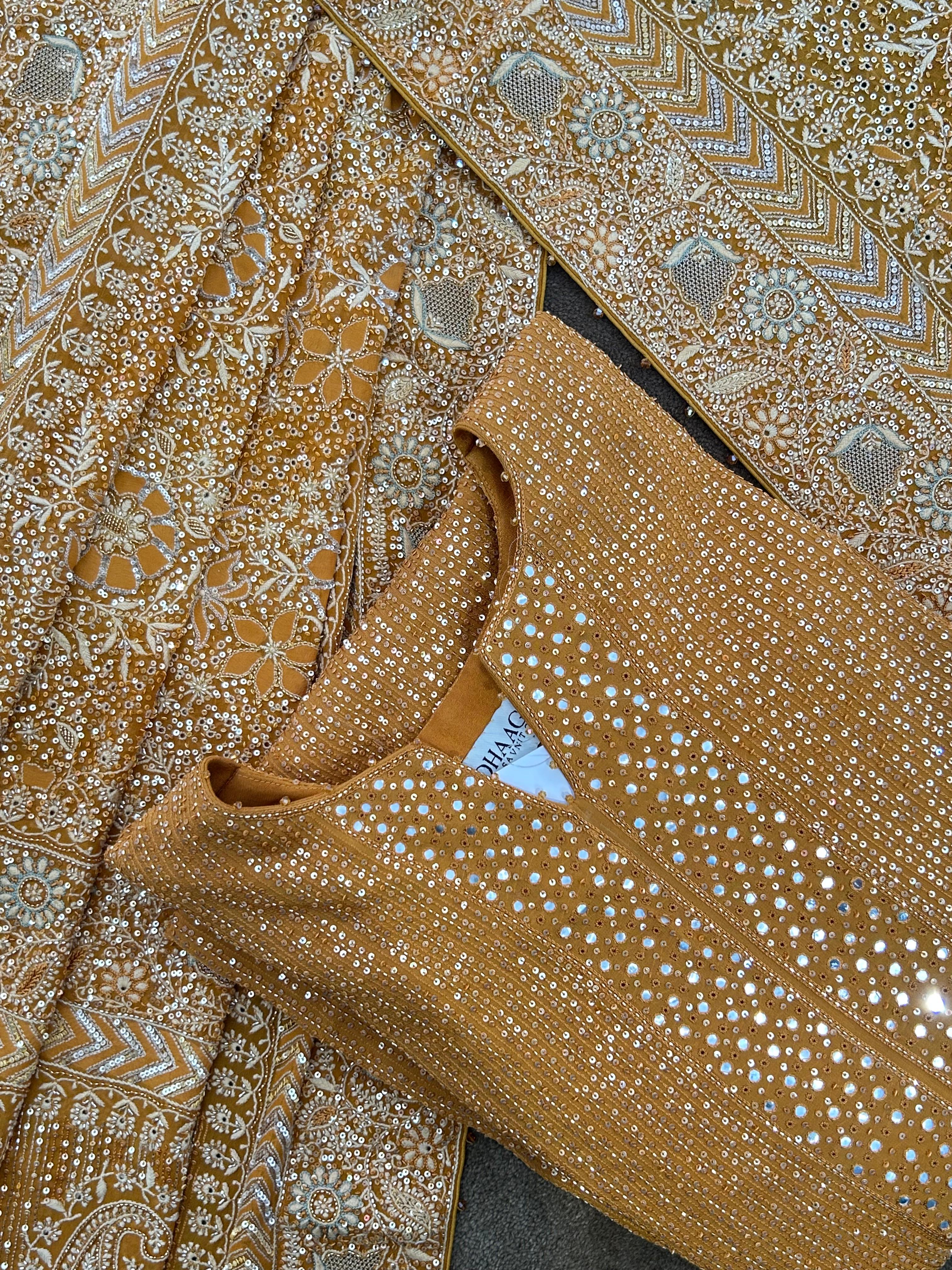 Premium Mustard Georgette Chikankari Heavy Dupatta Kurta Set