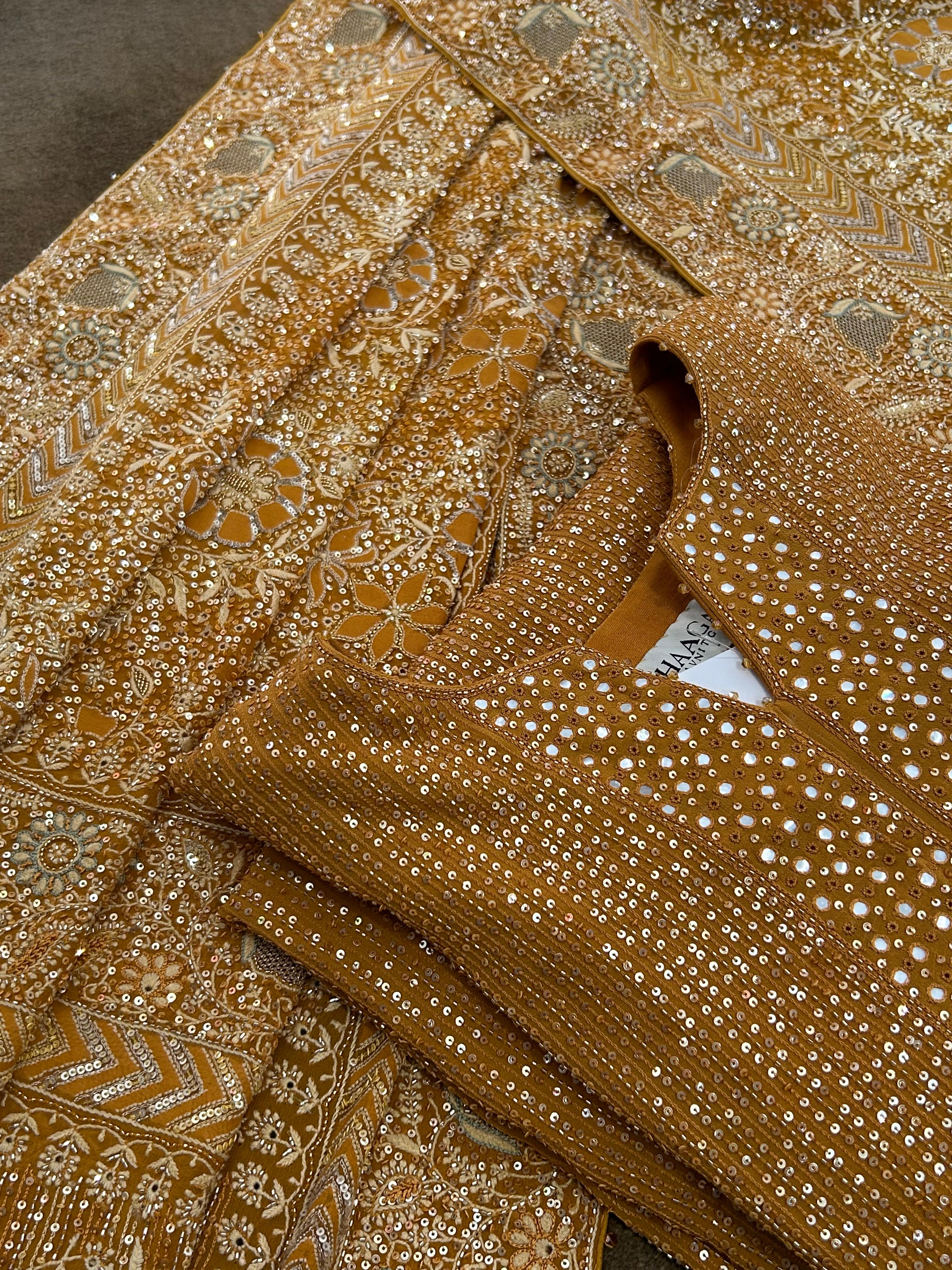 Premium Mustard Georgette Chikankari Heavy Dupatta Kurta Set