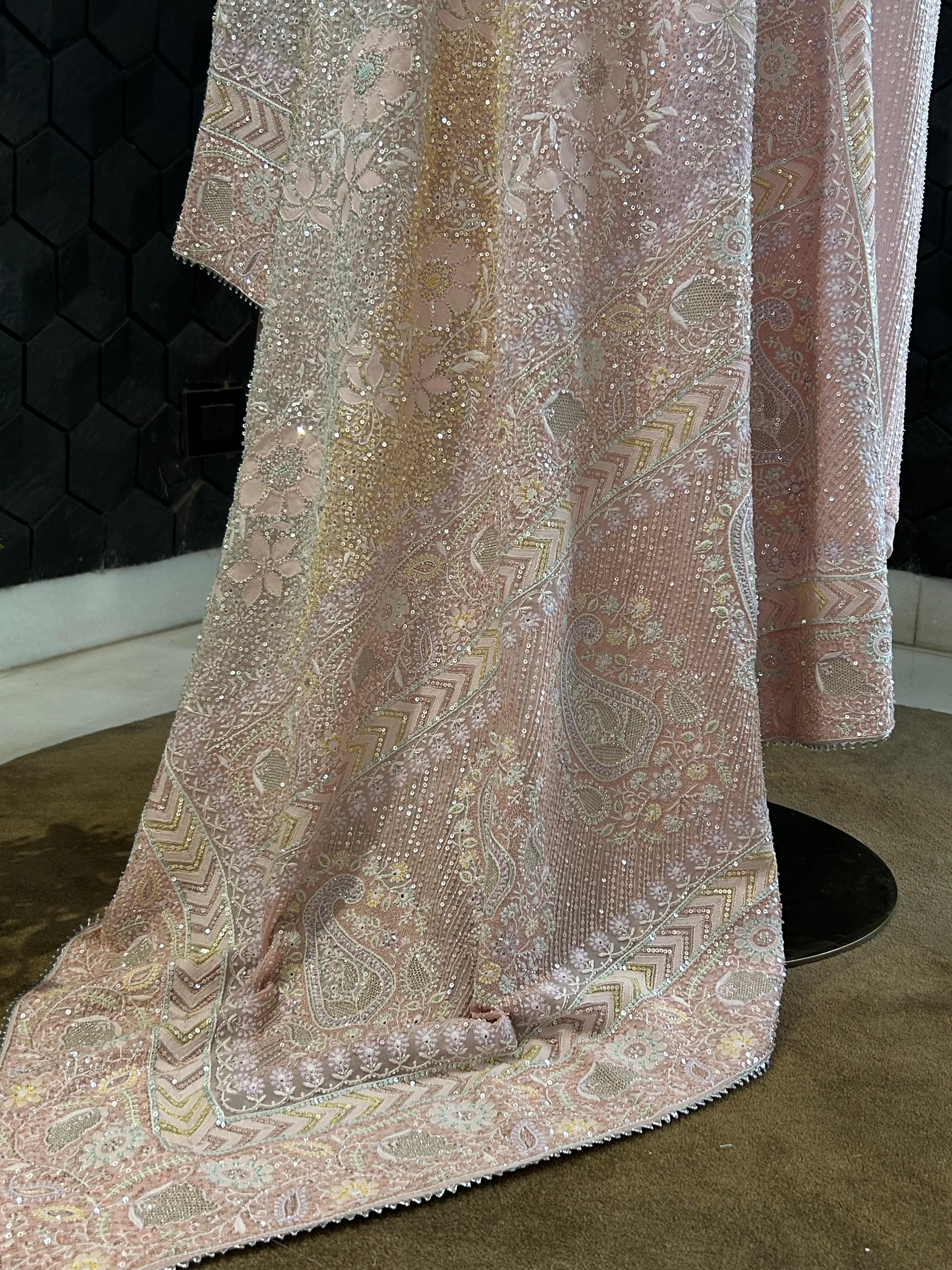 Premium Pink Georgette Chikankari Heavy Dupatta Kurta Set