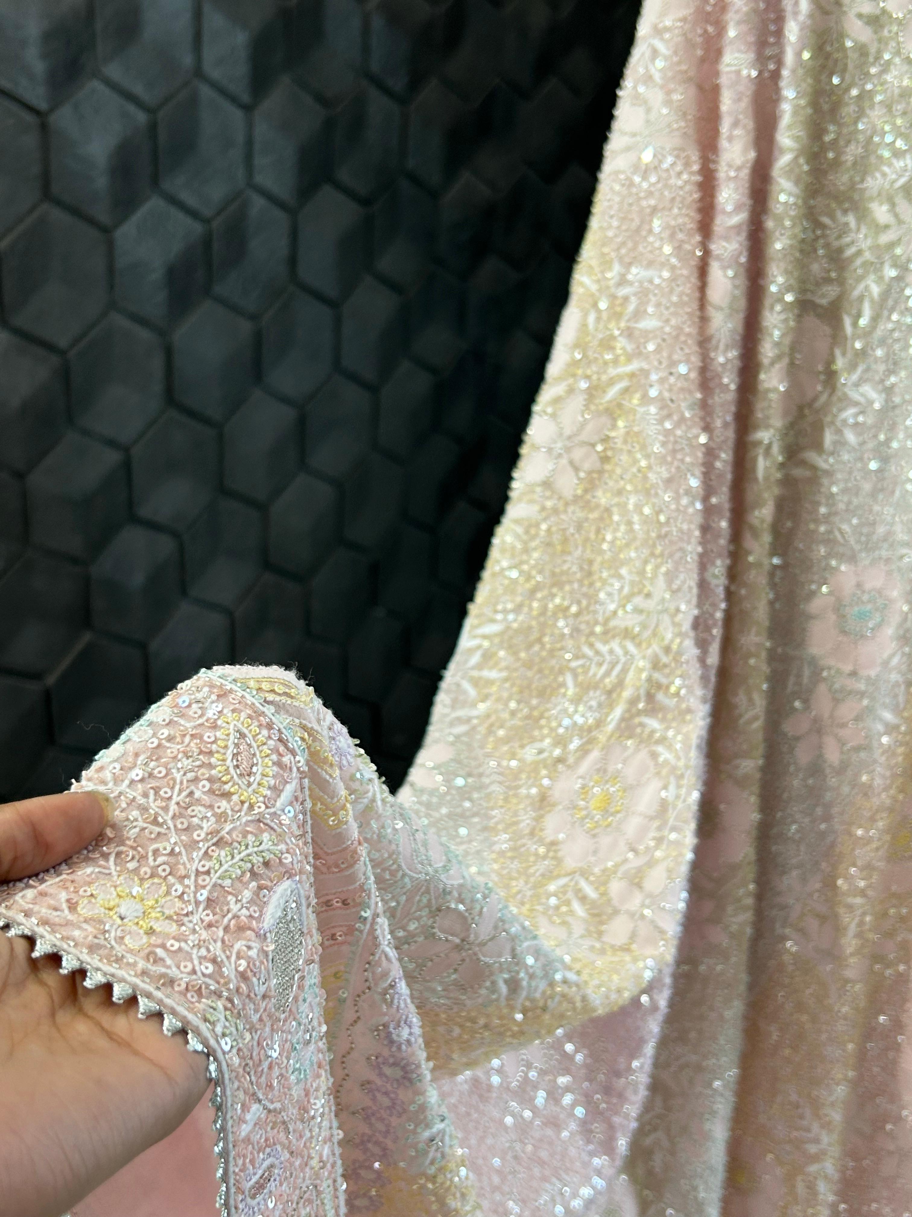 Premium Pink Georgette Chikankari Heavy Dupatta Kurta Set