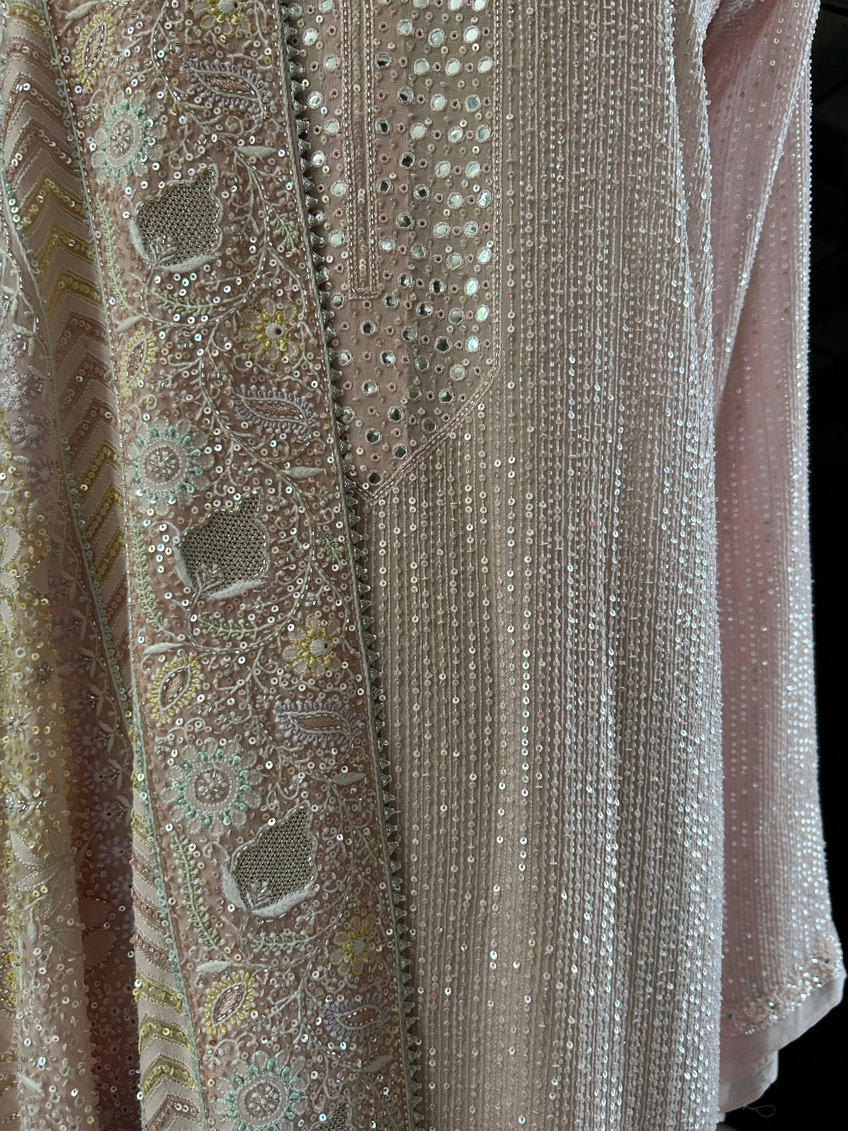 Premium Pink Georgette Chikankari Heavy Dupatta Kurta Set