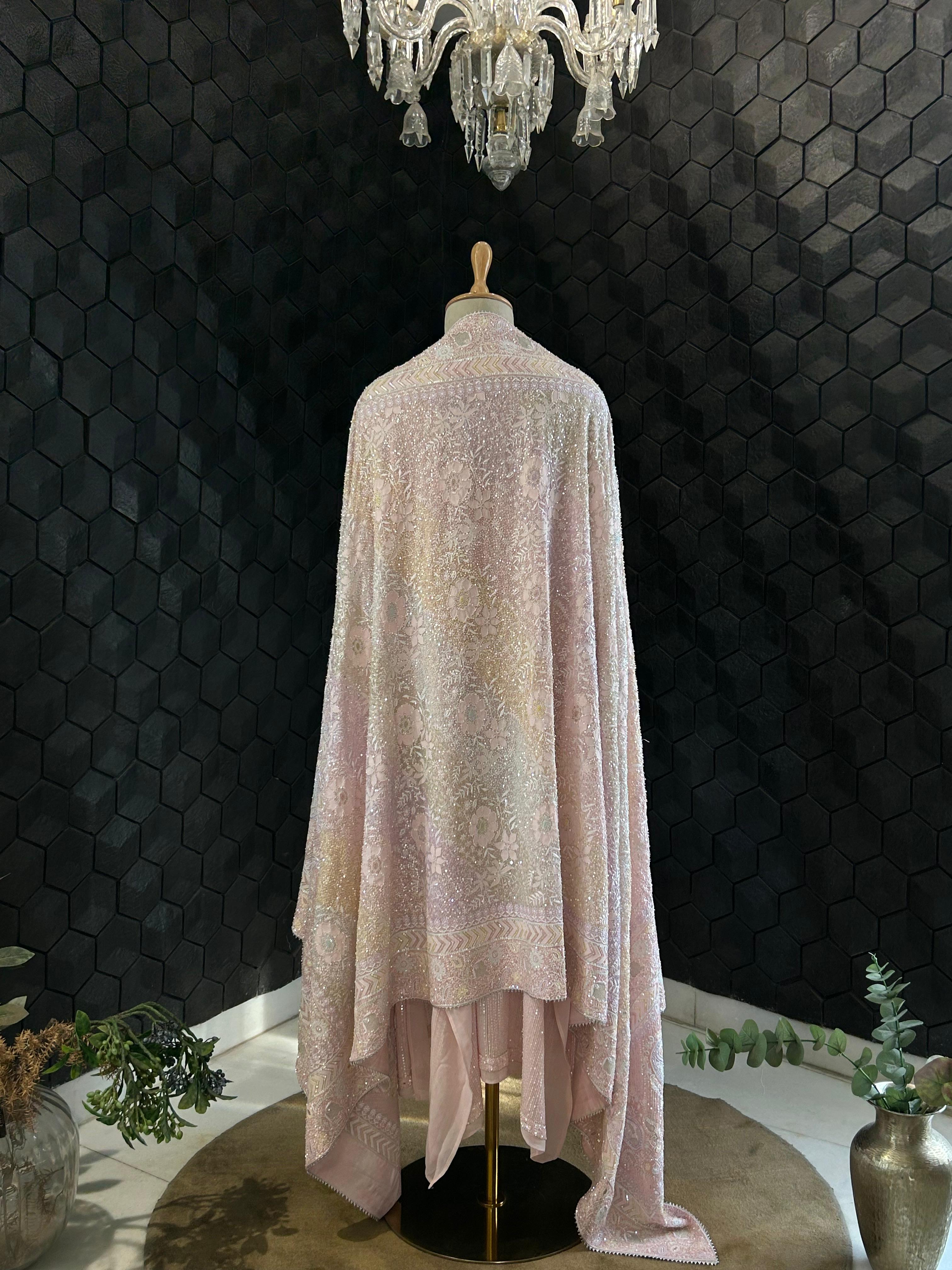Premium Pink Georgette Chikankari Heavy Dupatta Kurta Set