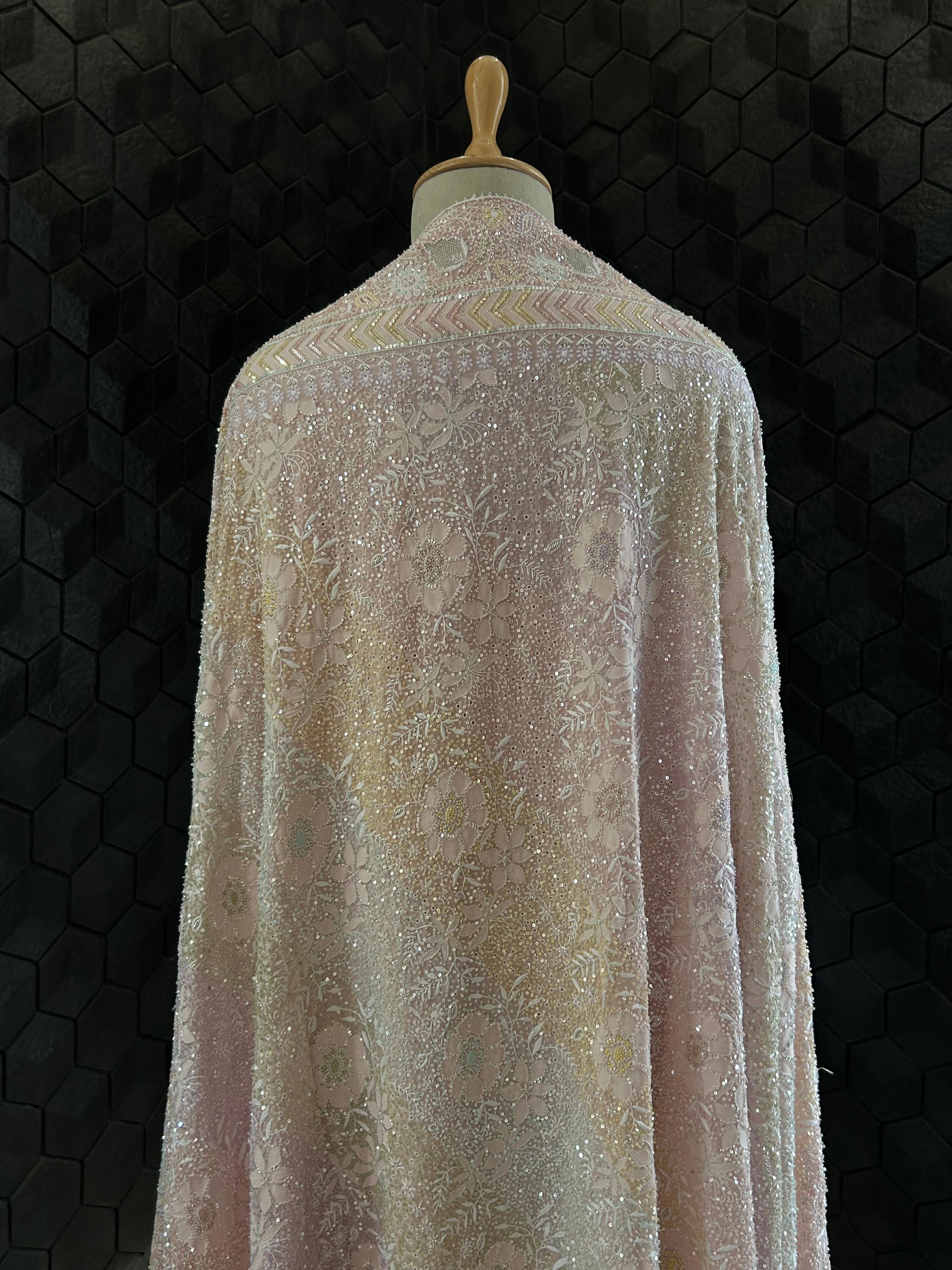 Premium Pink Georgette Chikankari Heavy Dupatta Kurta Set