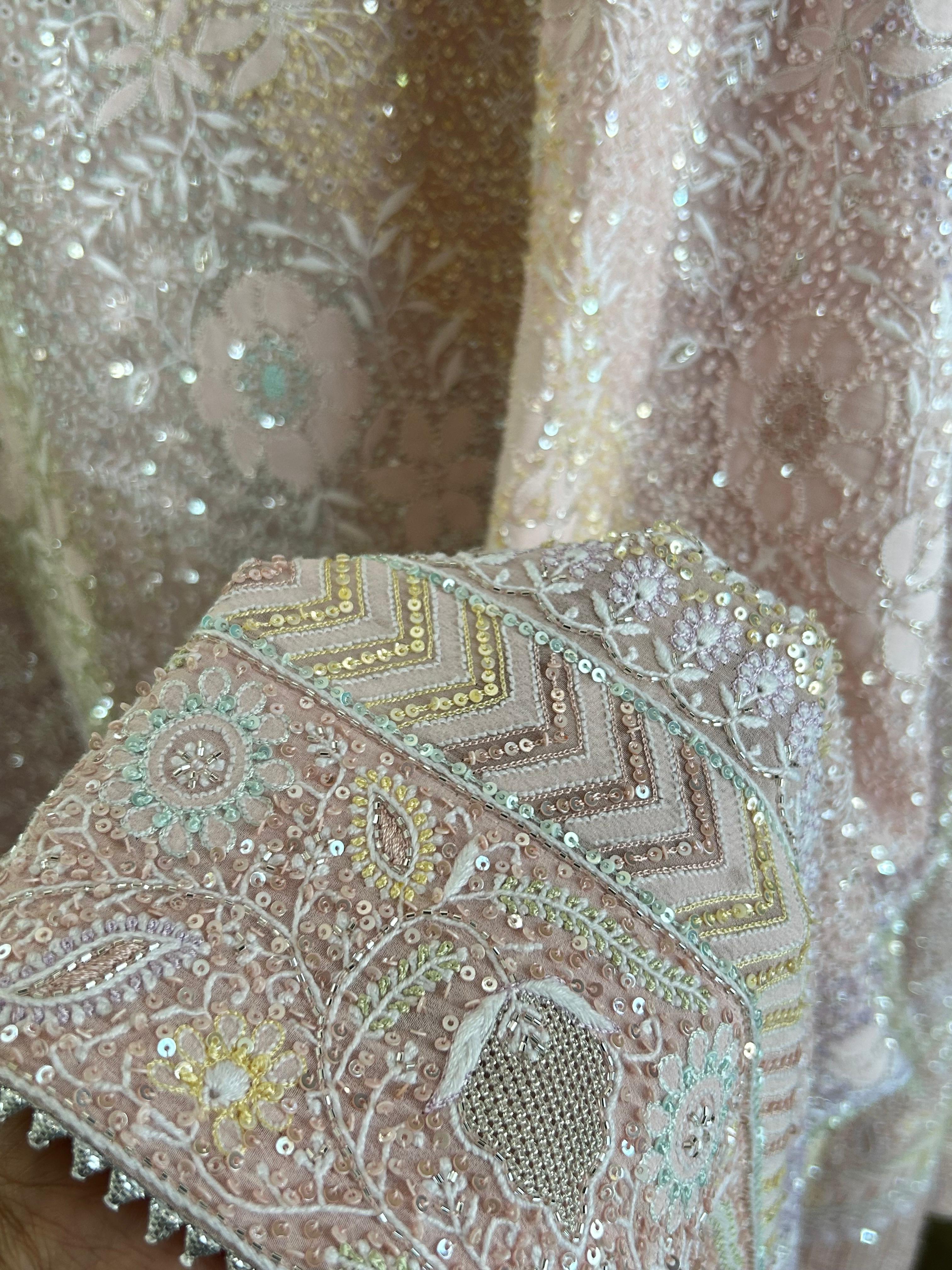 Premium Pink Georgette Chikankari Heavy Dupatta Kurta Set