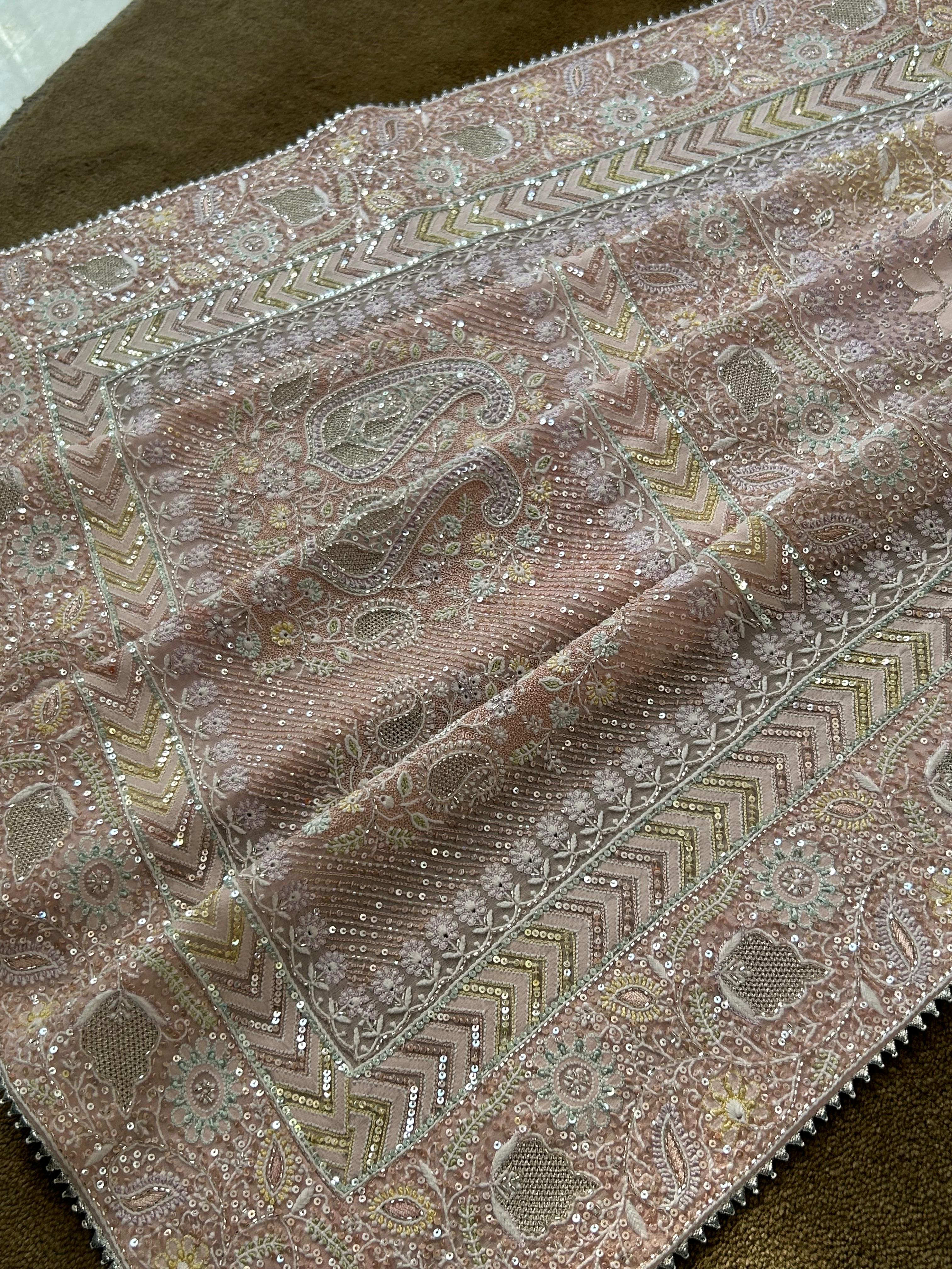 Premium Pink Georgette Chikankari Heavy Dupatta Kurta Set