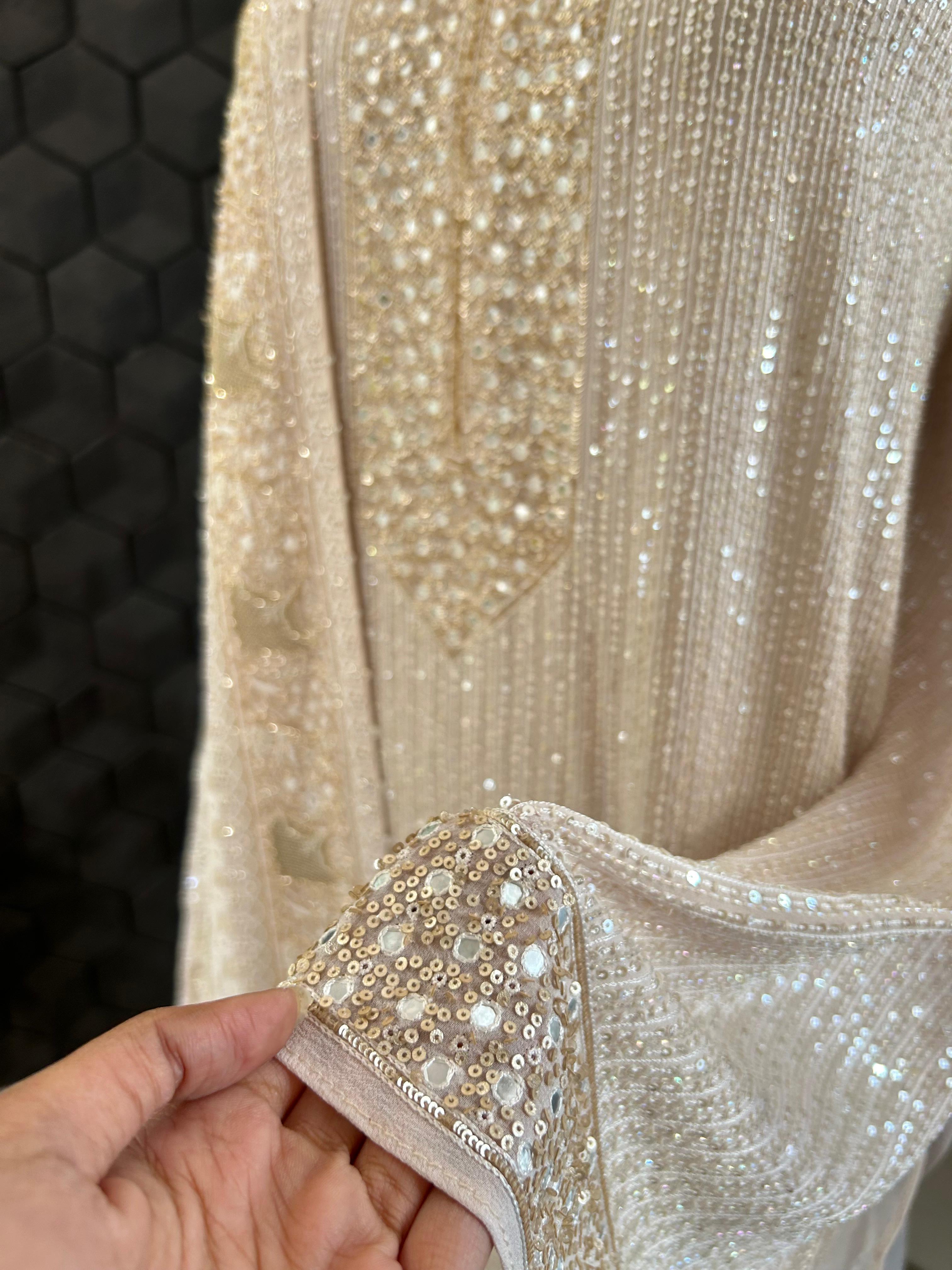 Premium Beige Georgette Chikankari Heavy Dupatta Kurta Set