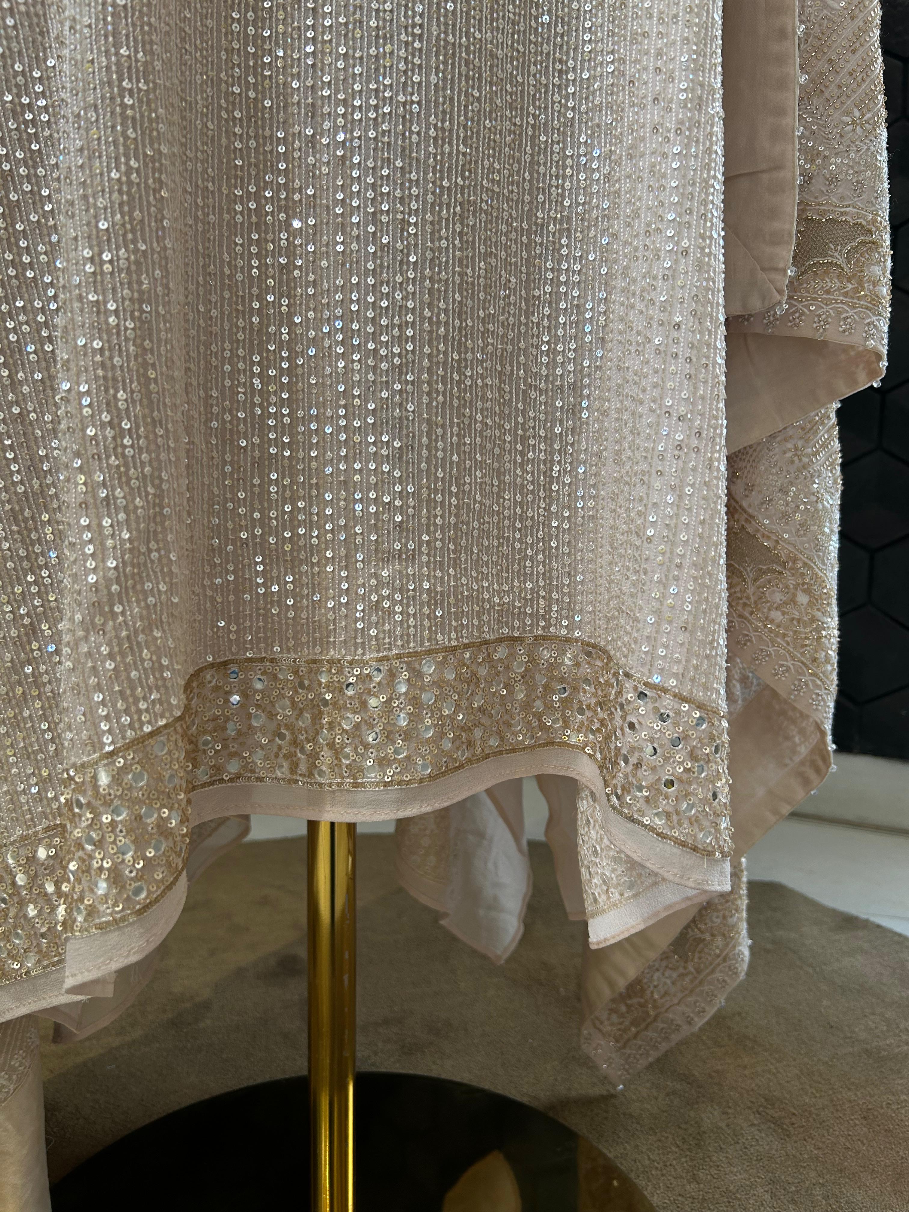 Premium Beige Georgette Chikankari Heavy Dupatta Kurta Set