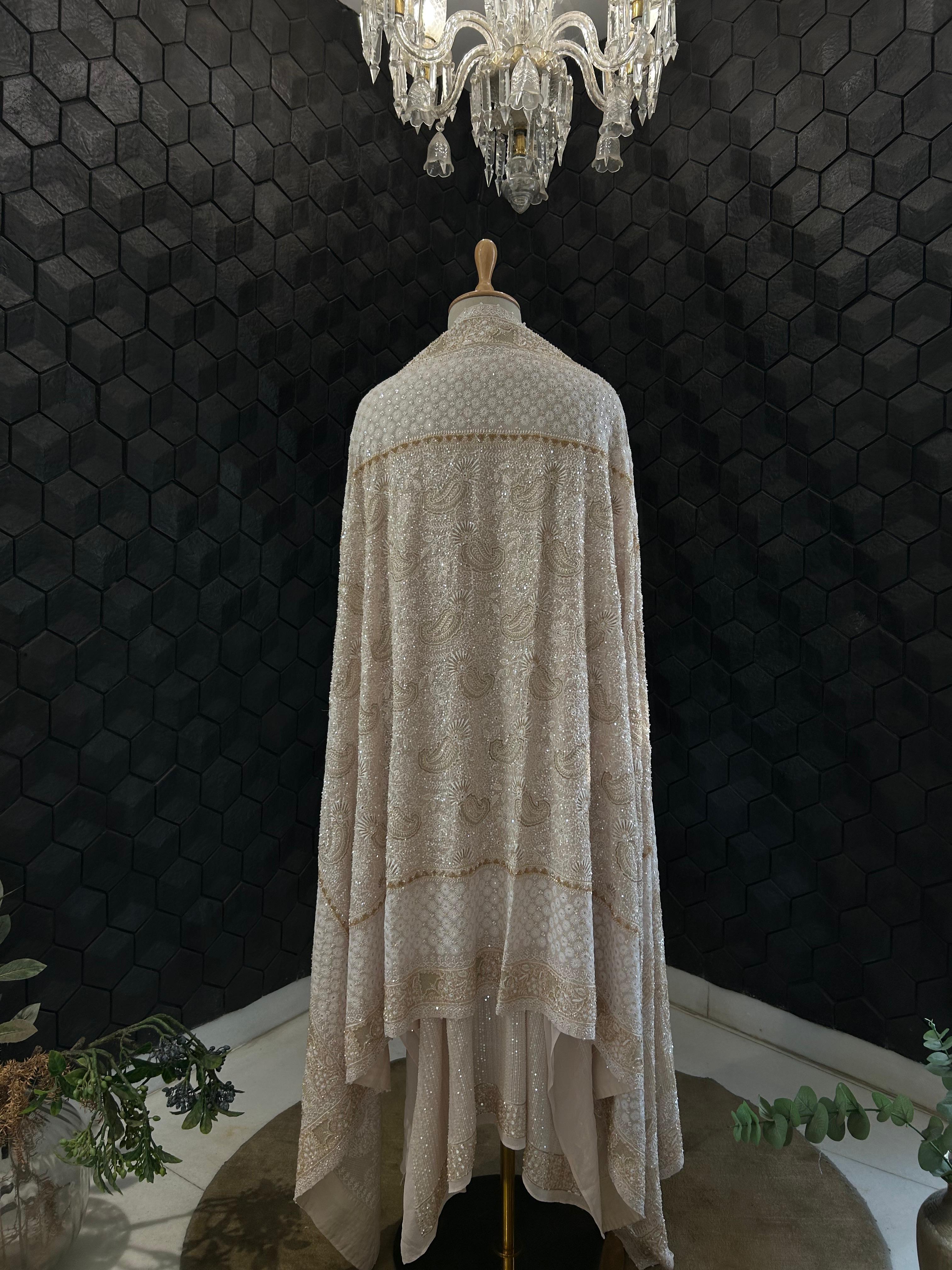 Premium Beige Georgette Chikankari Heavy Dupatta Kurta Set