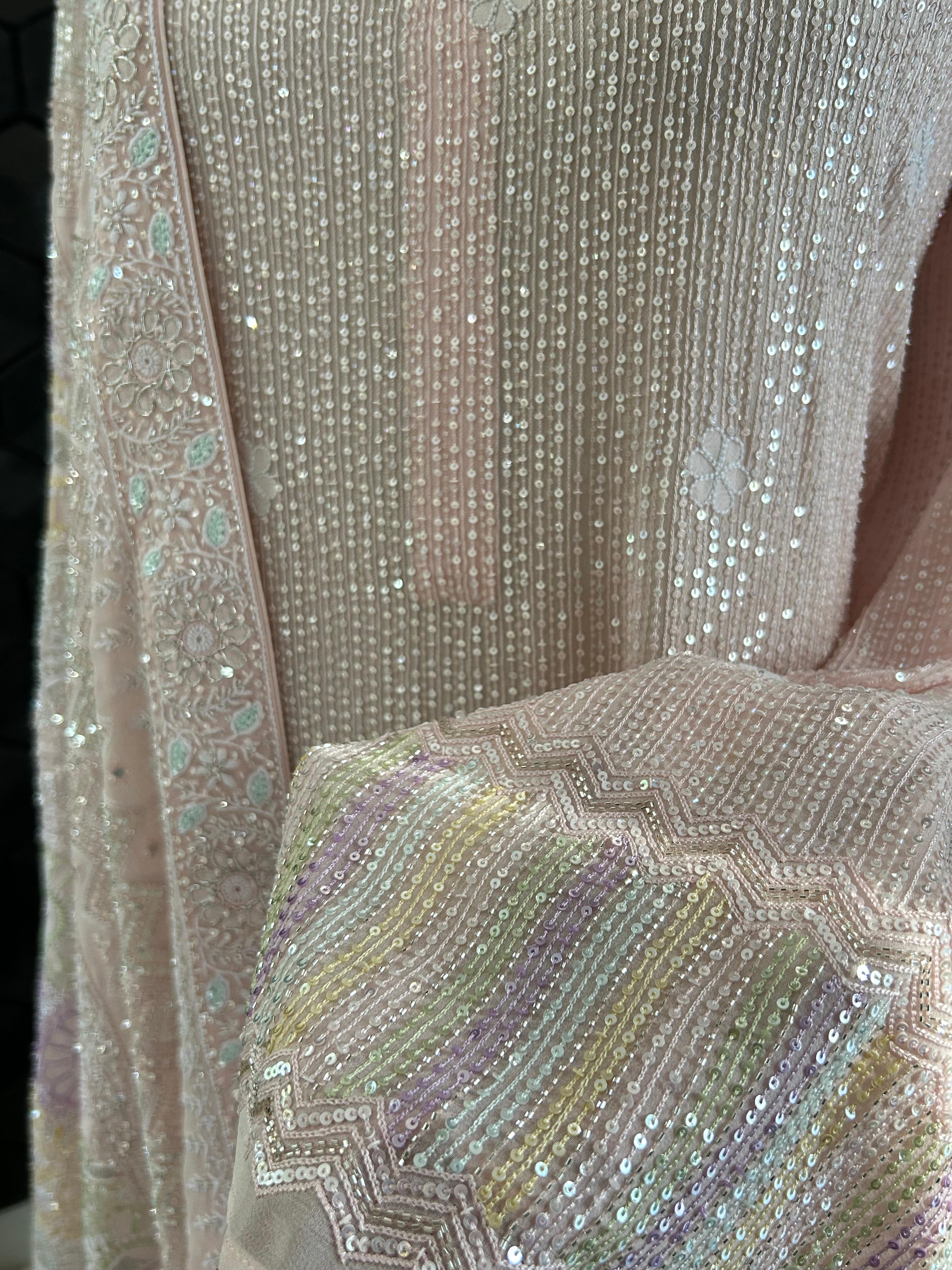 Premium Pink Georgette Chikankari Heavy Dupatta Kurta Set