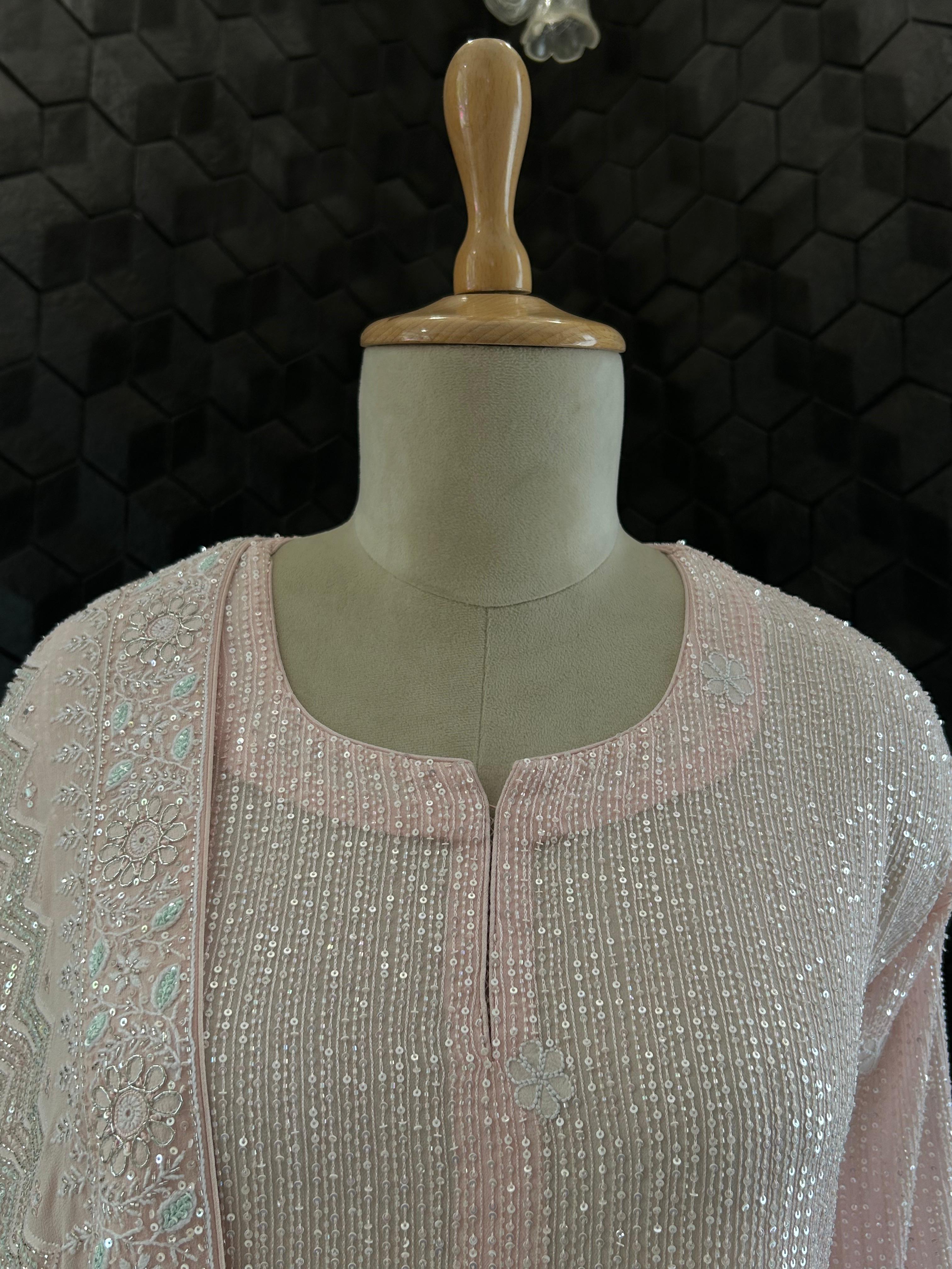 Premium Pink Georgette Chikankari Heavy Dupatta Kurta Set
