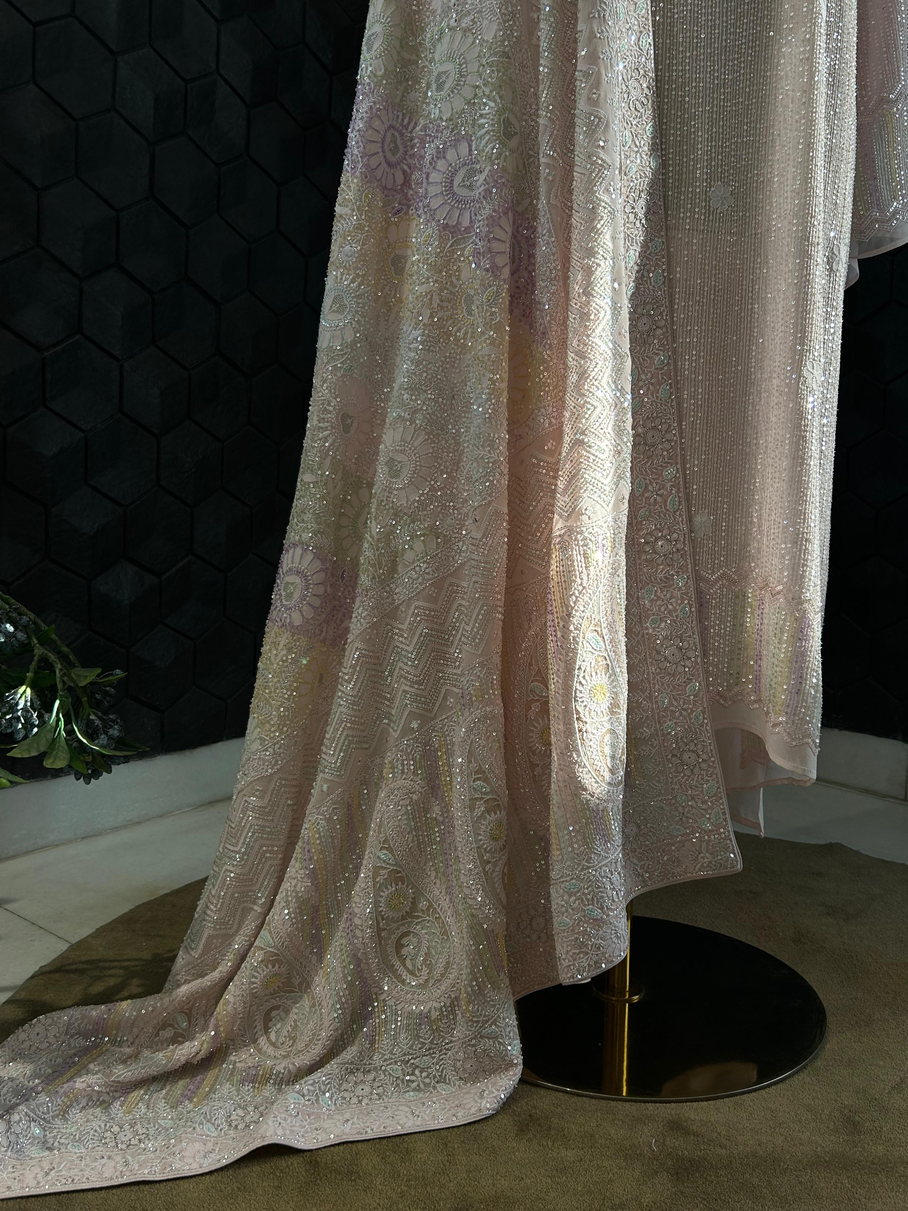 Premium Pink Georgette Chikankari Heavy Dupatta Kurta Set
