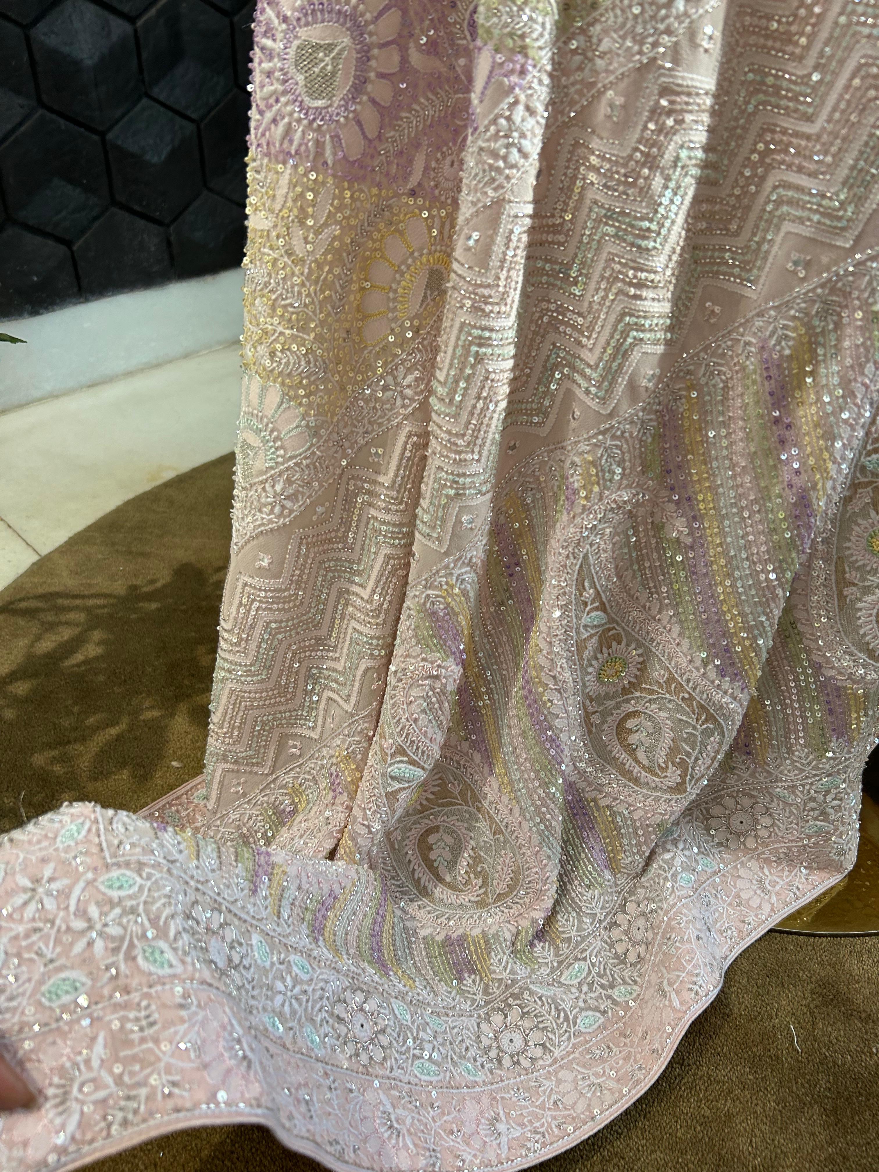 Premium Pink Georgette Chikankari Heavy Dupatta Kurta Set