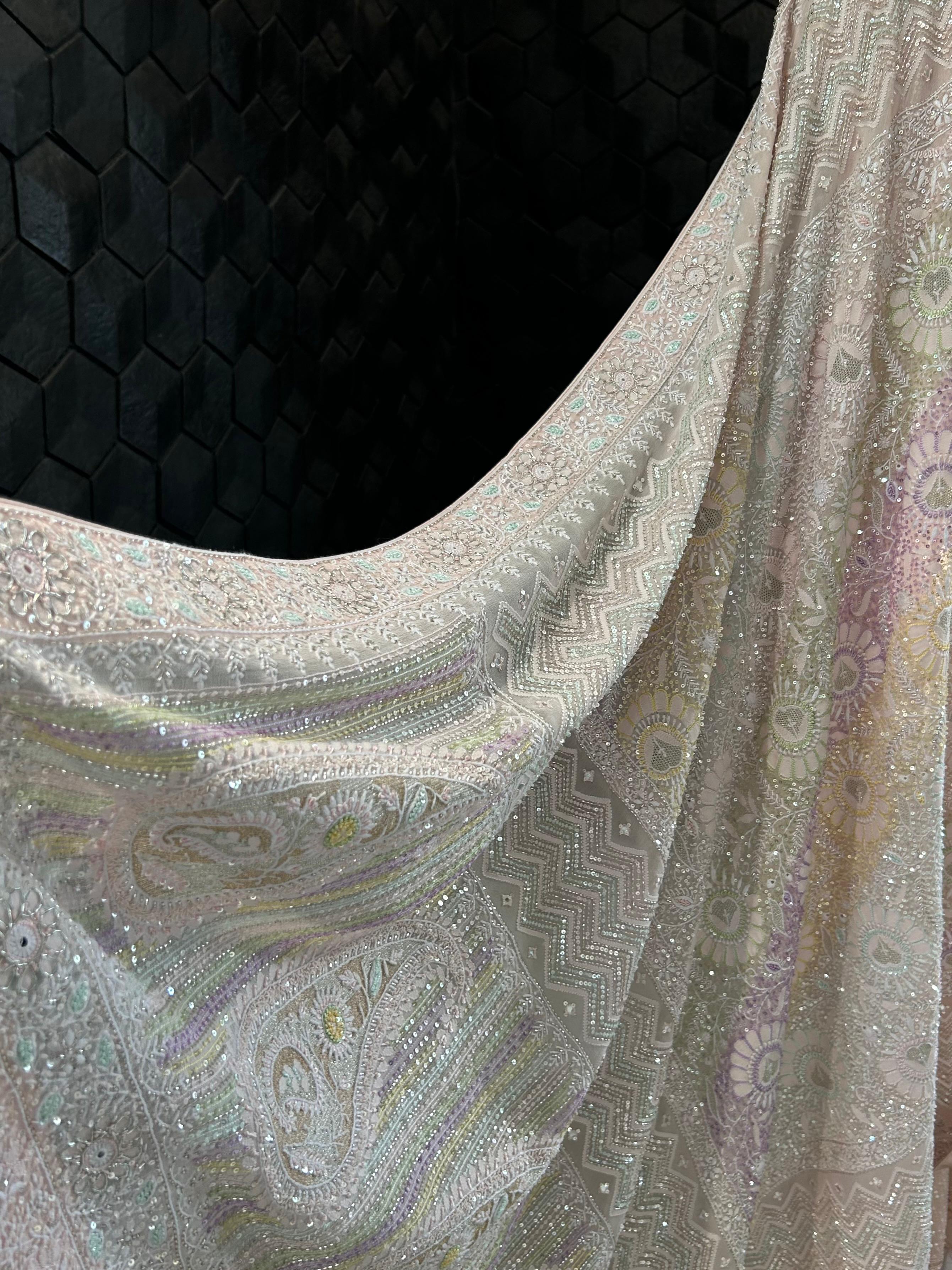 Premium Pink Georgette Chikankari Heavy Dupatta Kurta Set