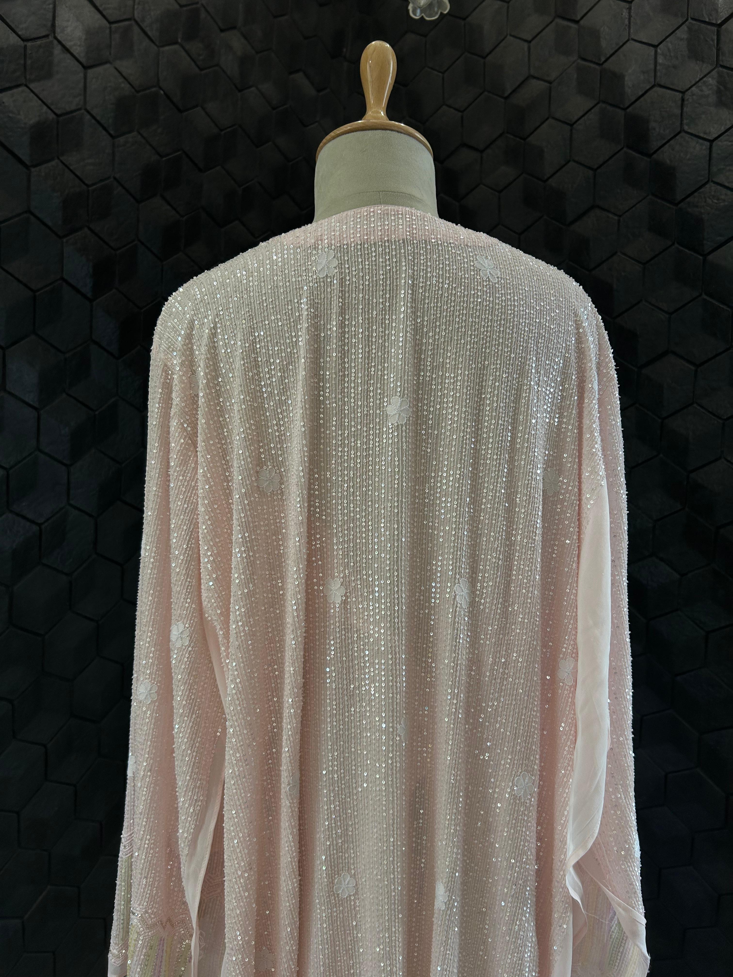 Premium Pink Georgette Chikankari Heavy Dupatta Kurta Set