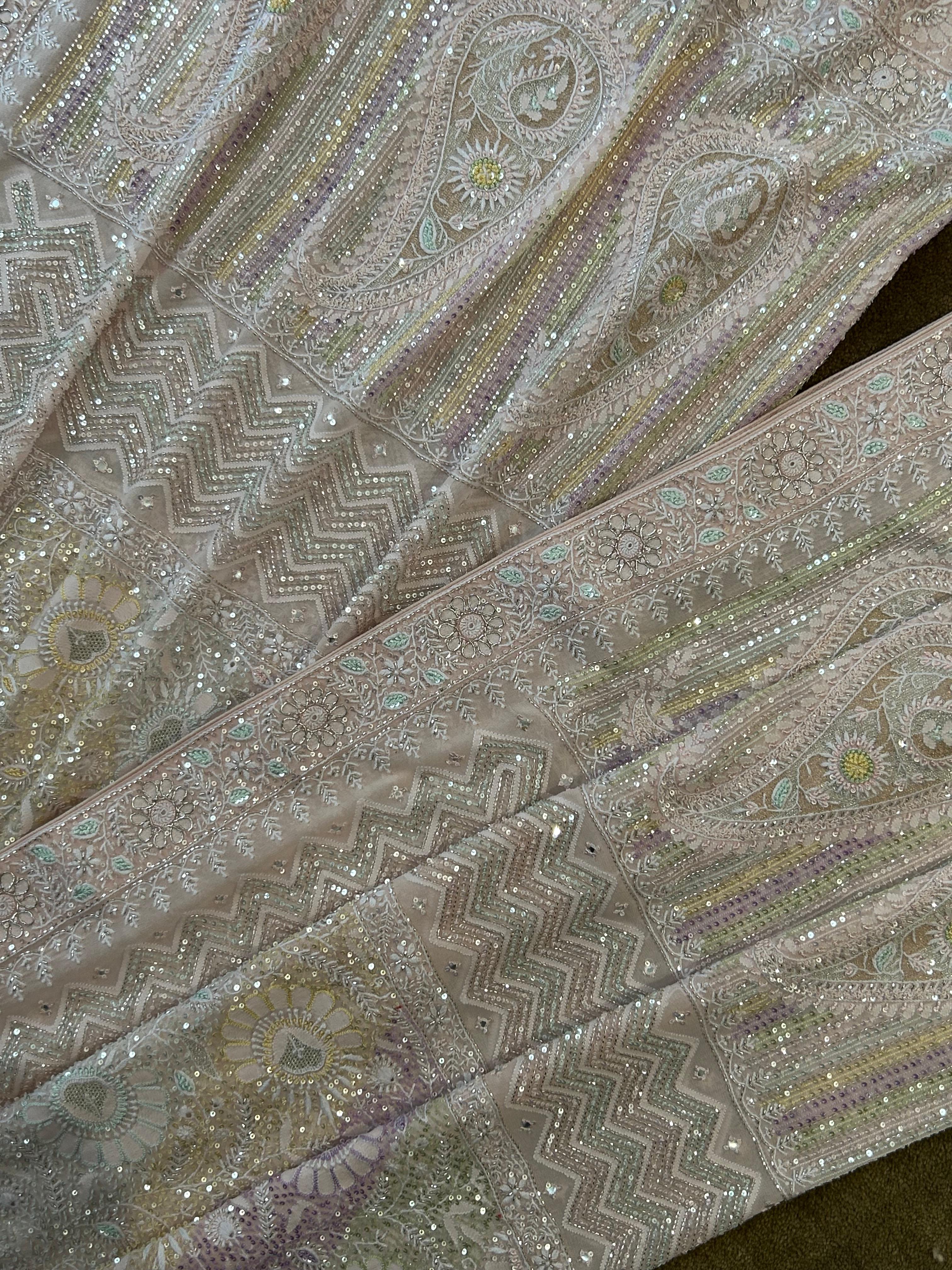 Premium Pink Georgette Chikankari Heavy Dupatta Kurta Set