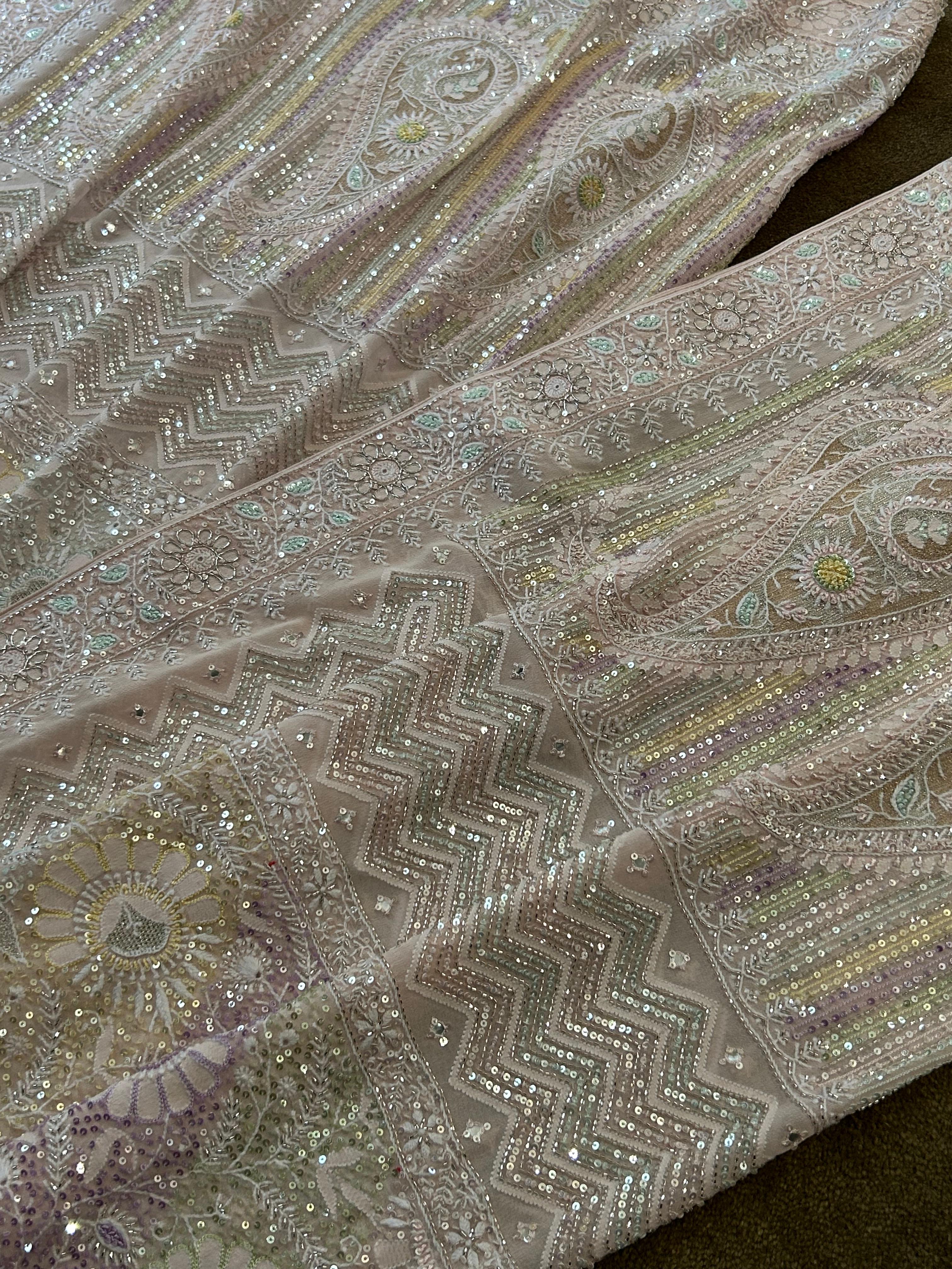 Premium Pink Georgette Chikankari Heavy Dupatta Kurta Set