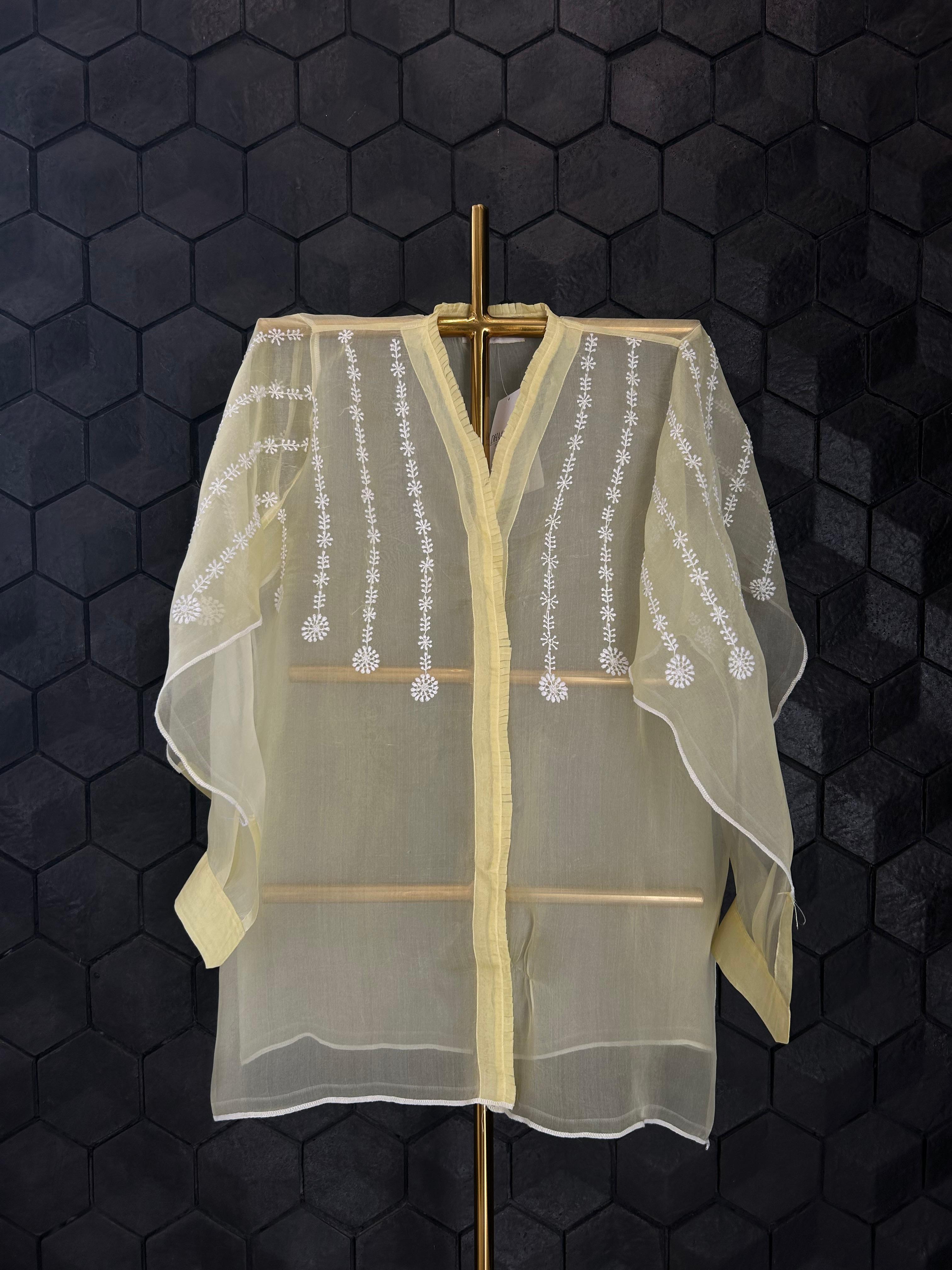 Yellow Organza Chikankari Shirt