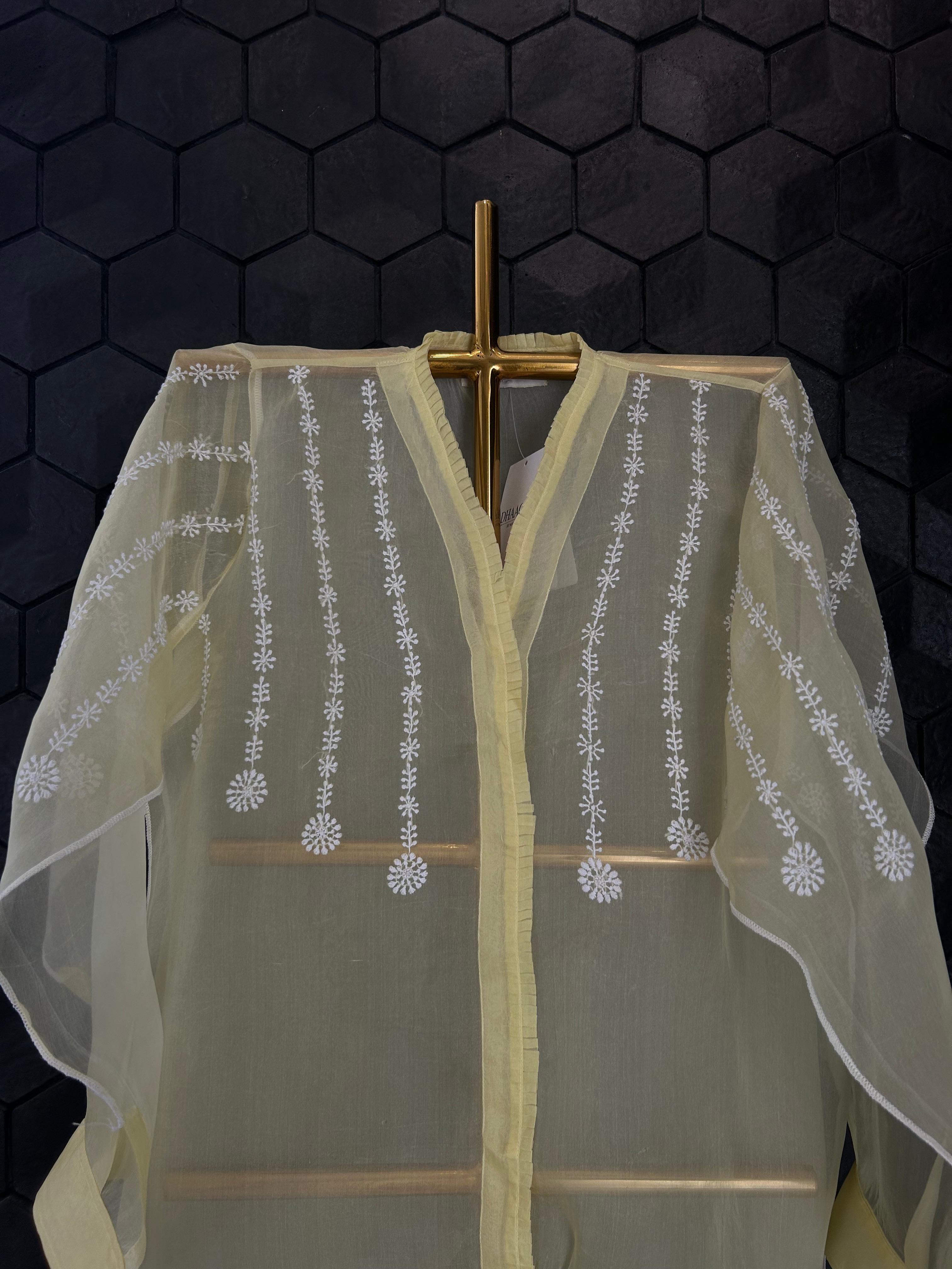 Yellow Organza Chikankari Shirt