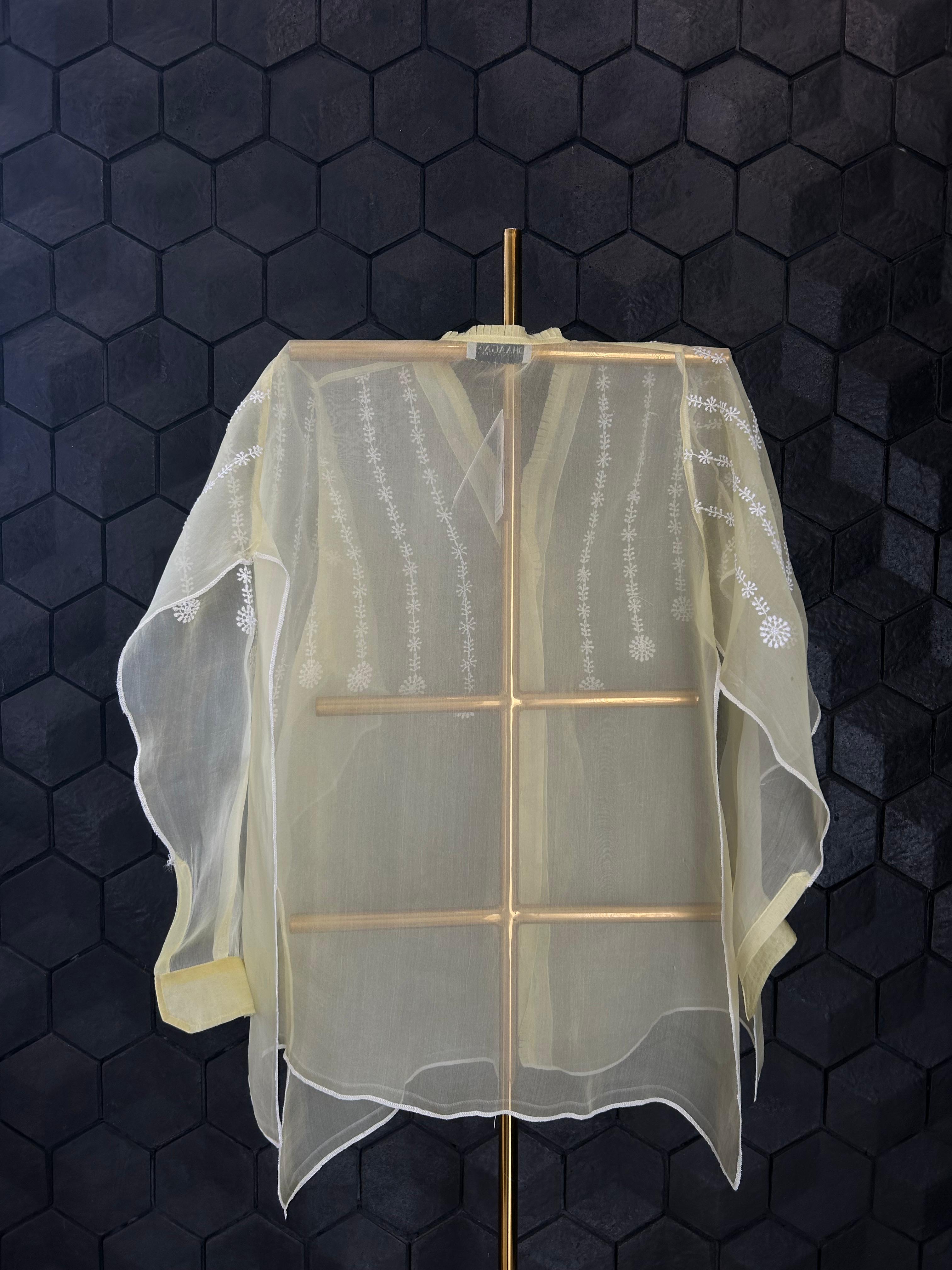 Yellow Organza Chikankari Shirt