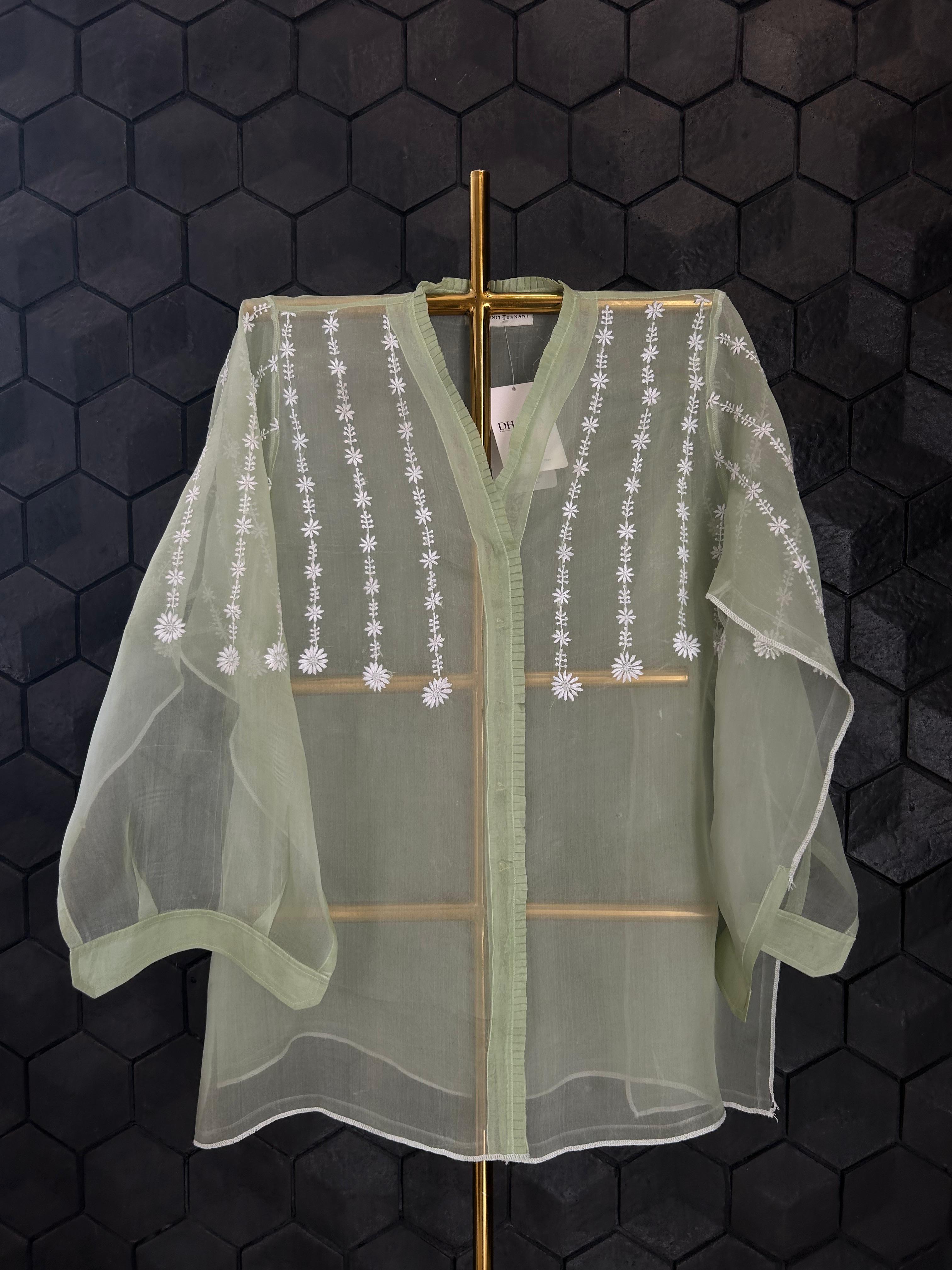 Green Organza Chikankari Shirts