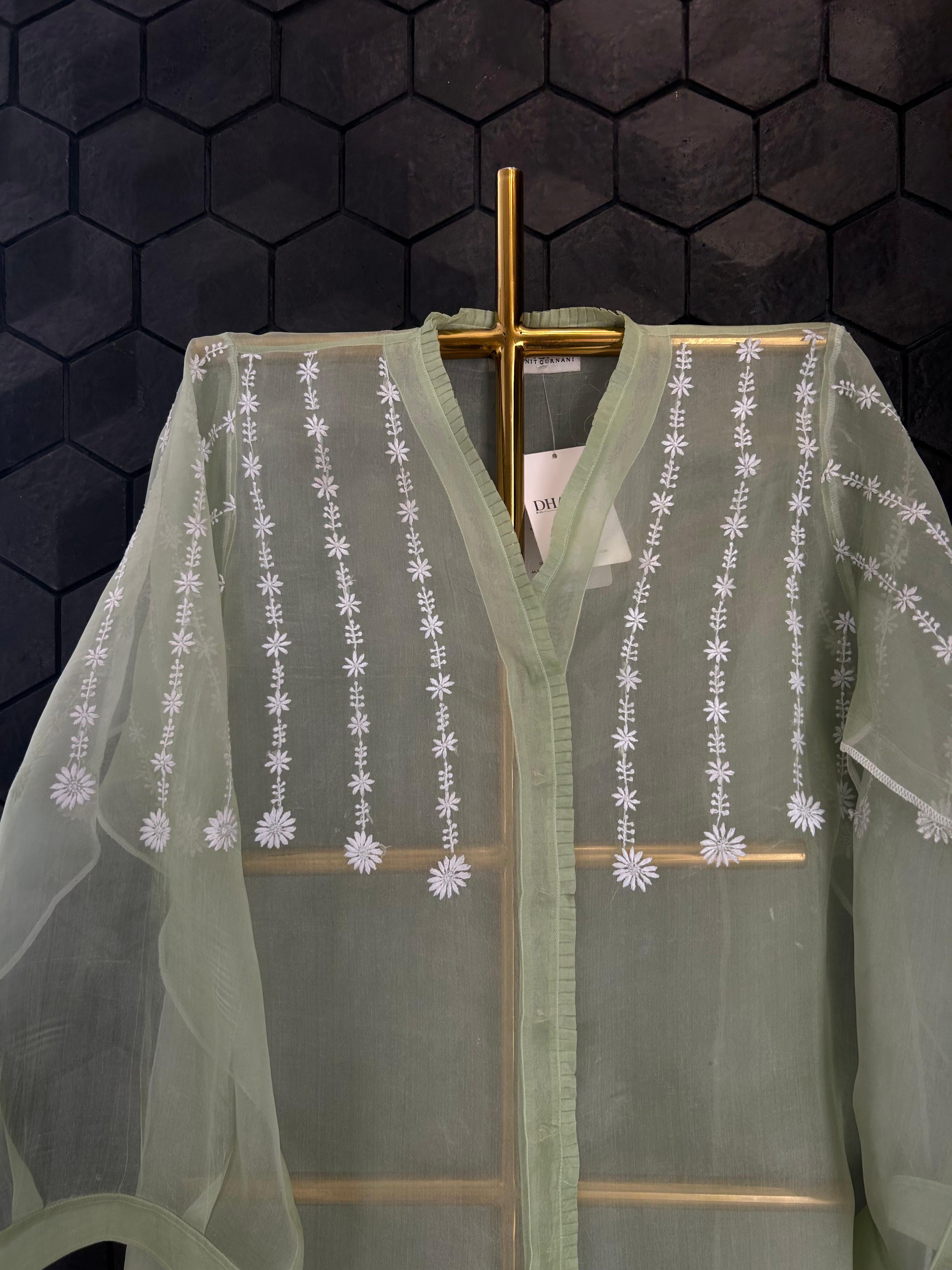 Green Organza Chikankari Shirts