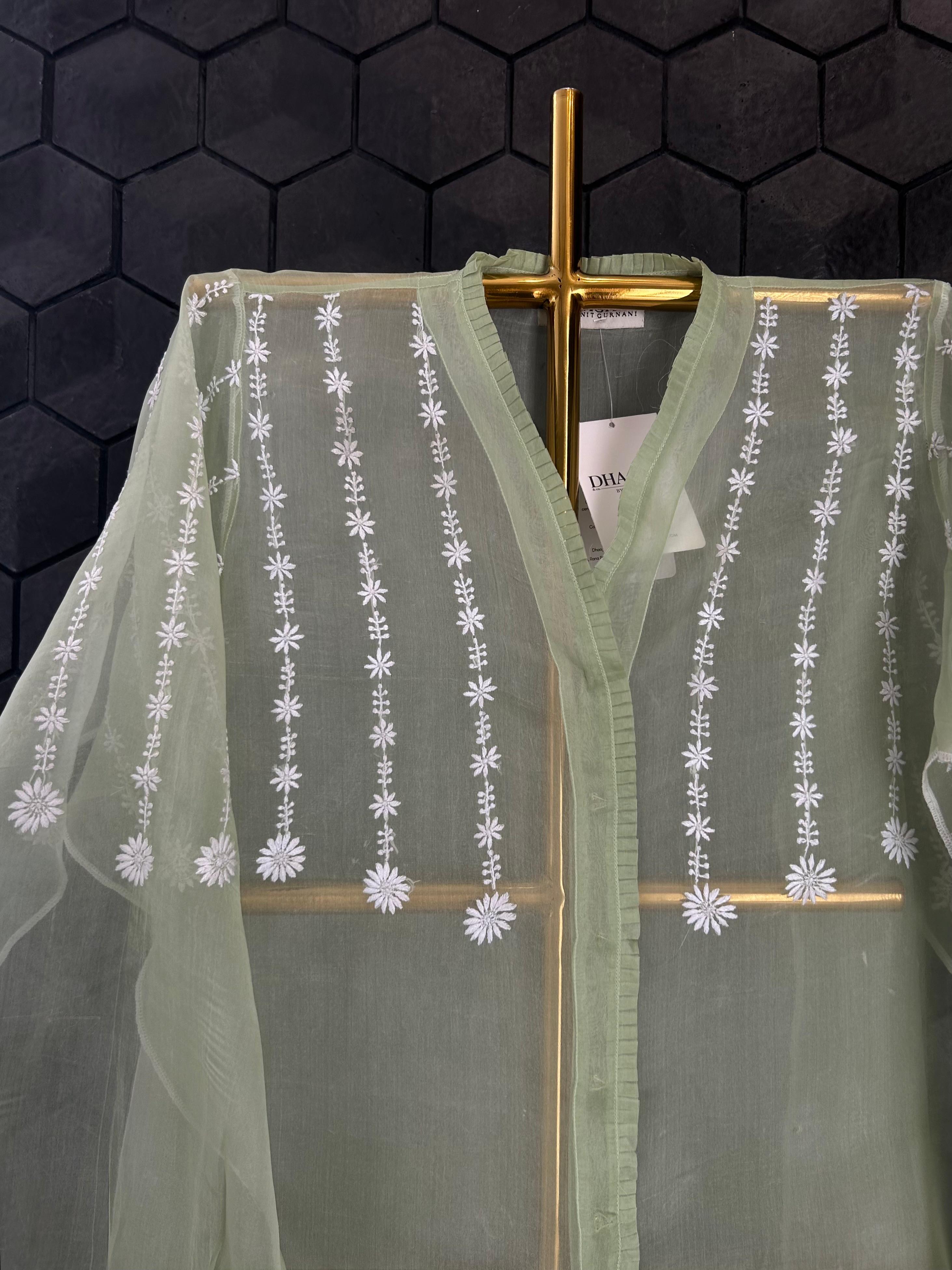 Green Organza Chikankari Shirts