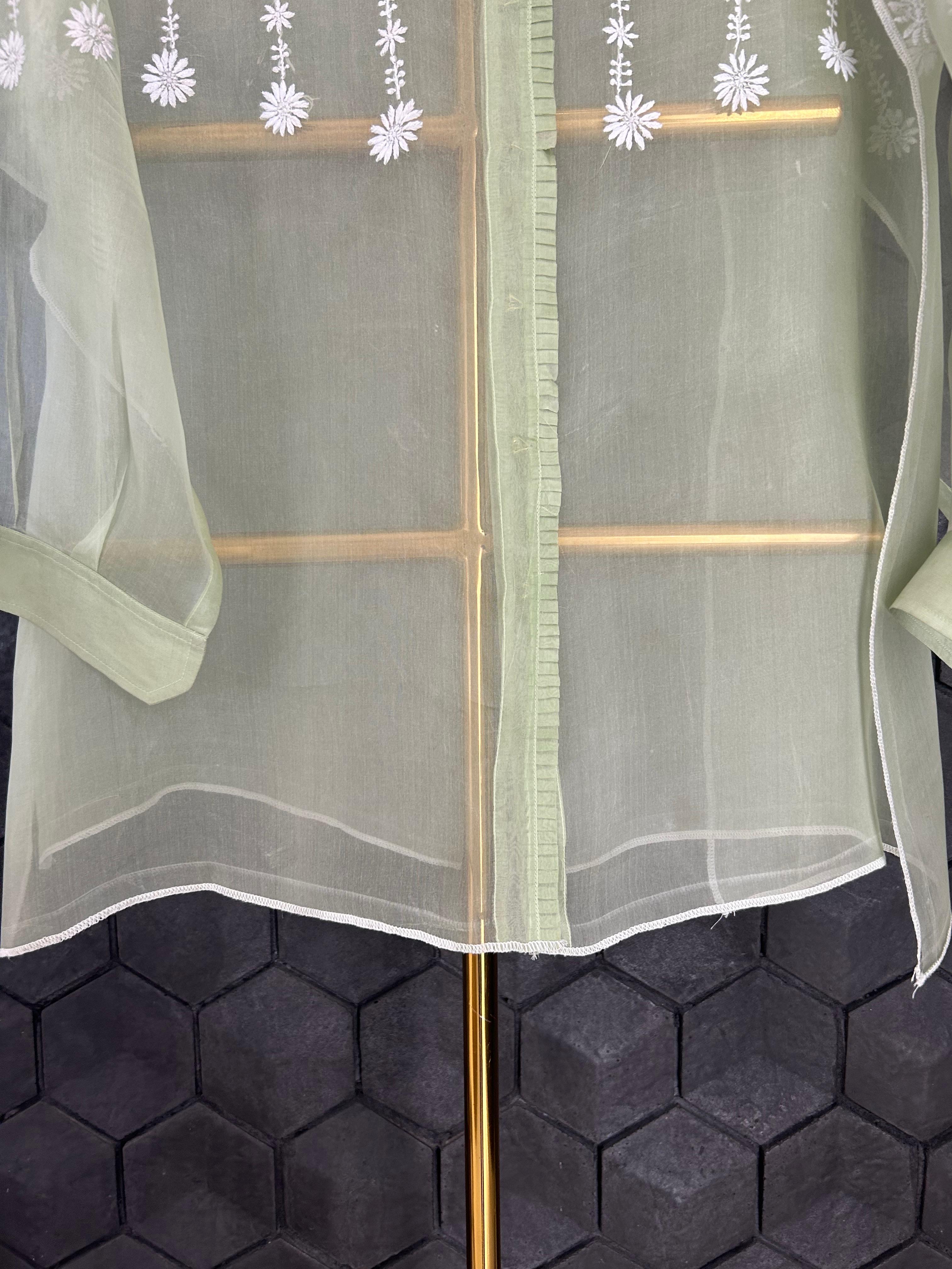 Green Organza Chikankari Shirts