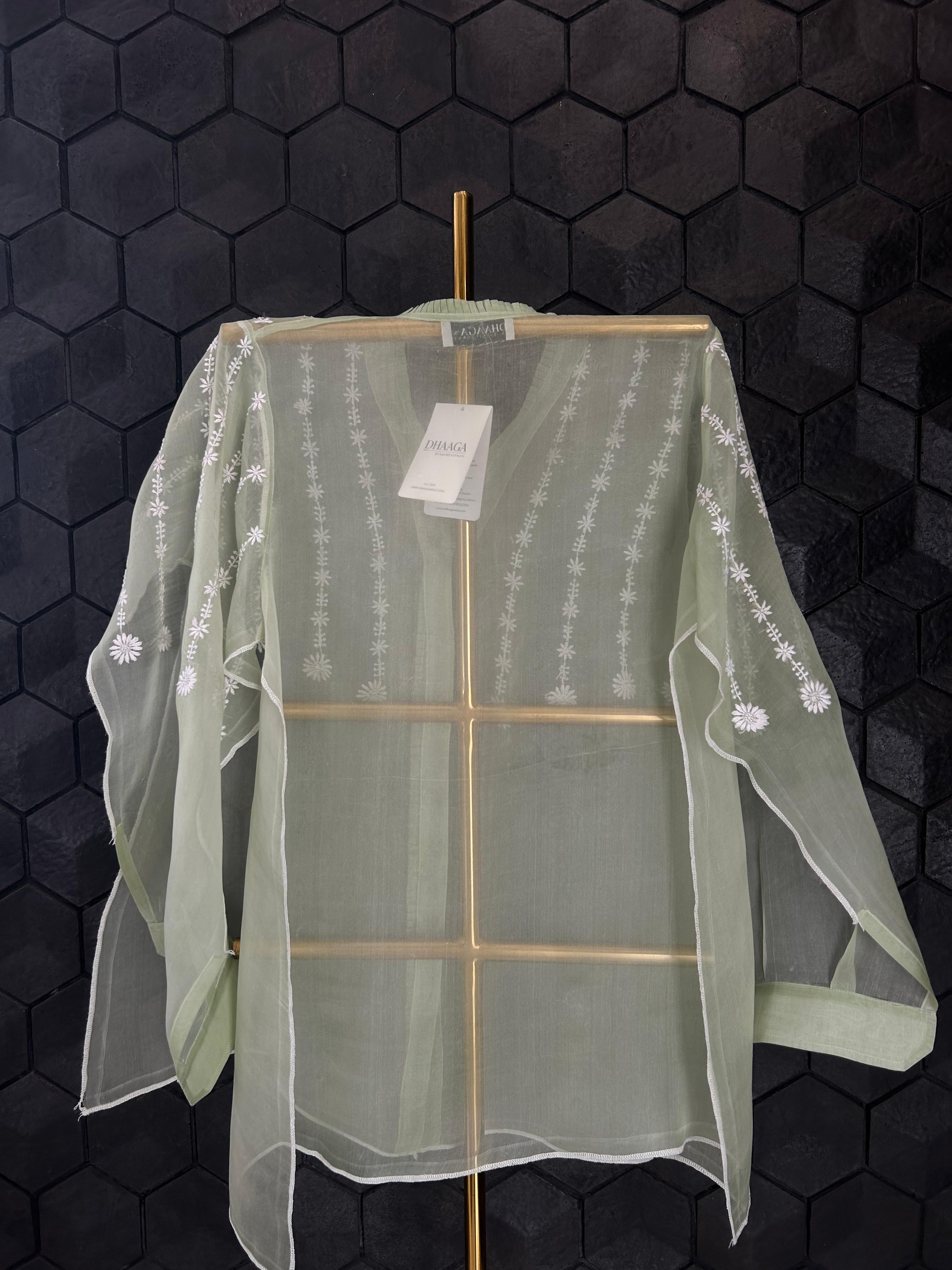 Green Organza Chikankari Shirts