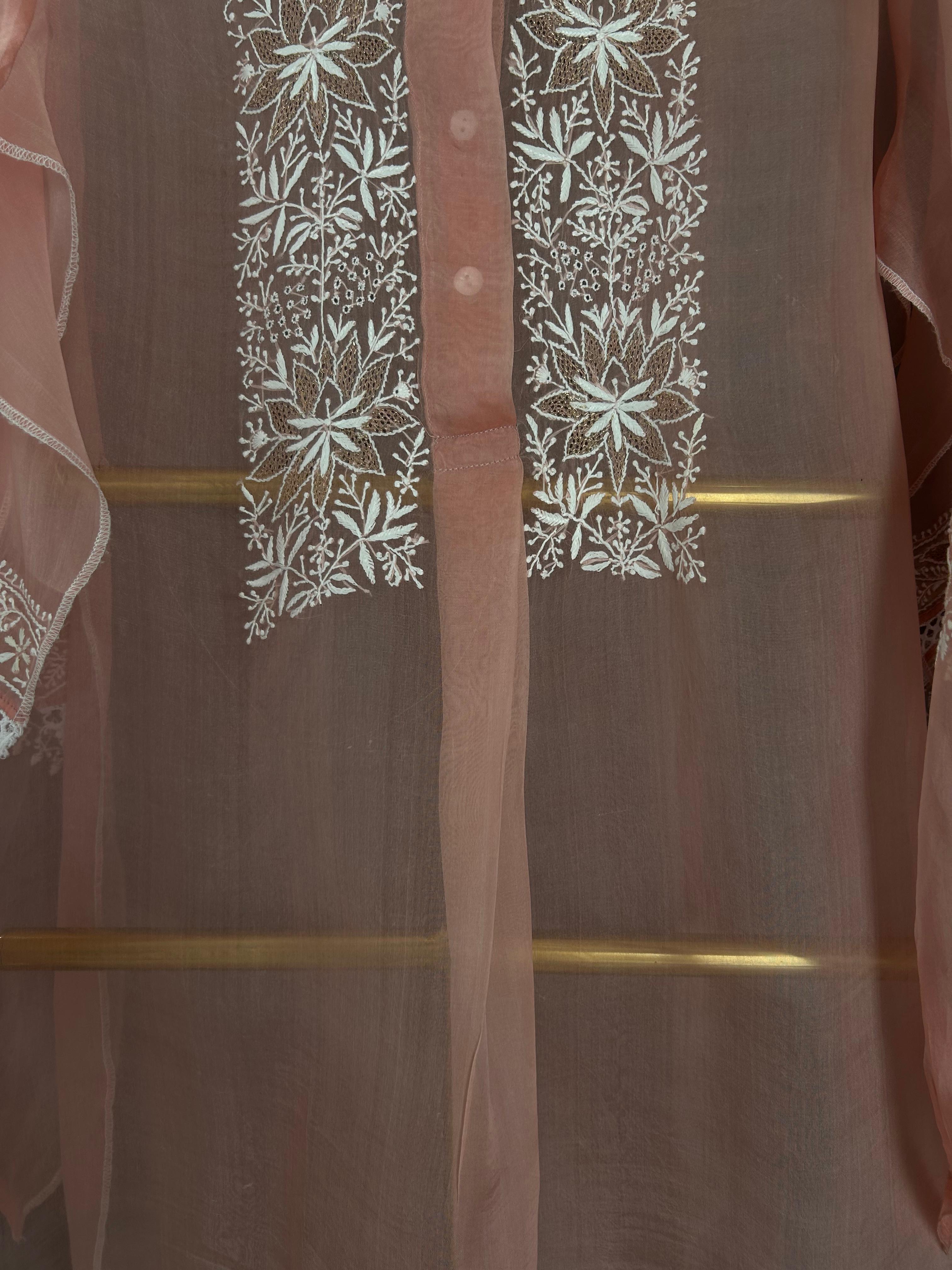 Peach Organza Chikankari Shirt