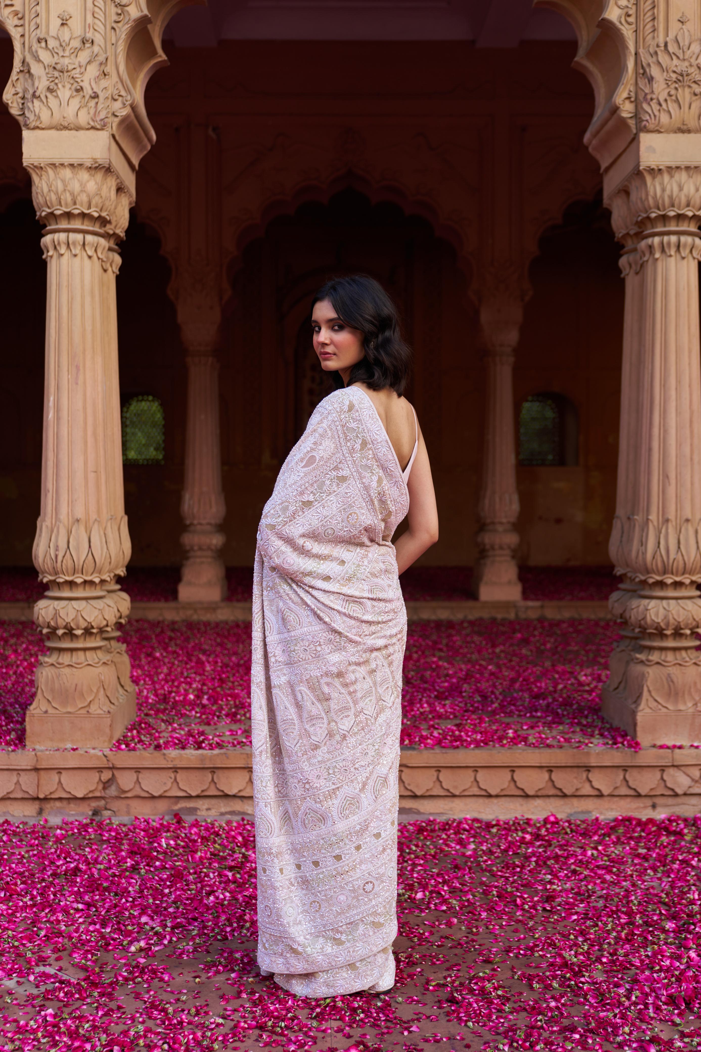 Premium Ivory Georgette Chikankari Saree