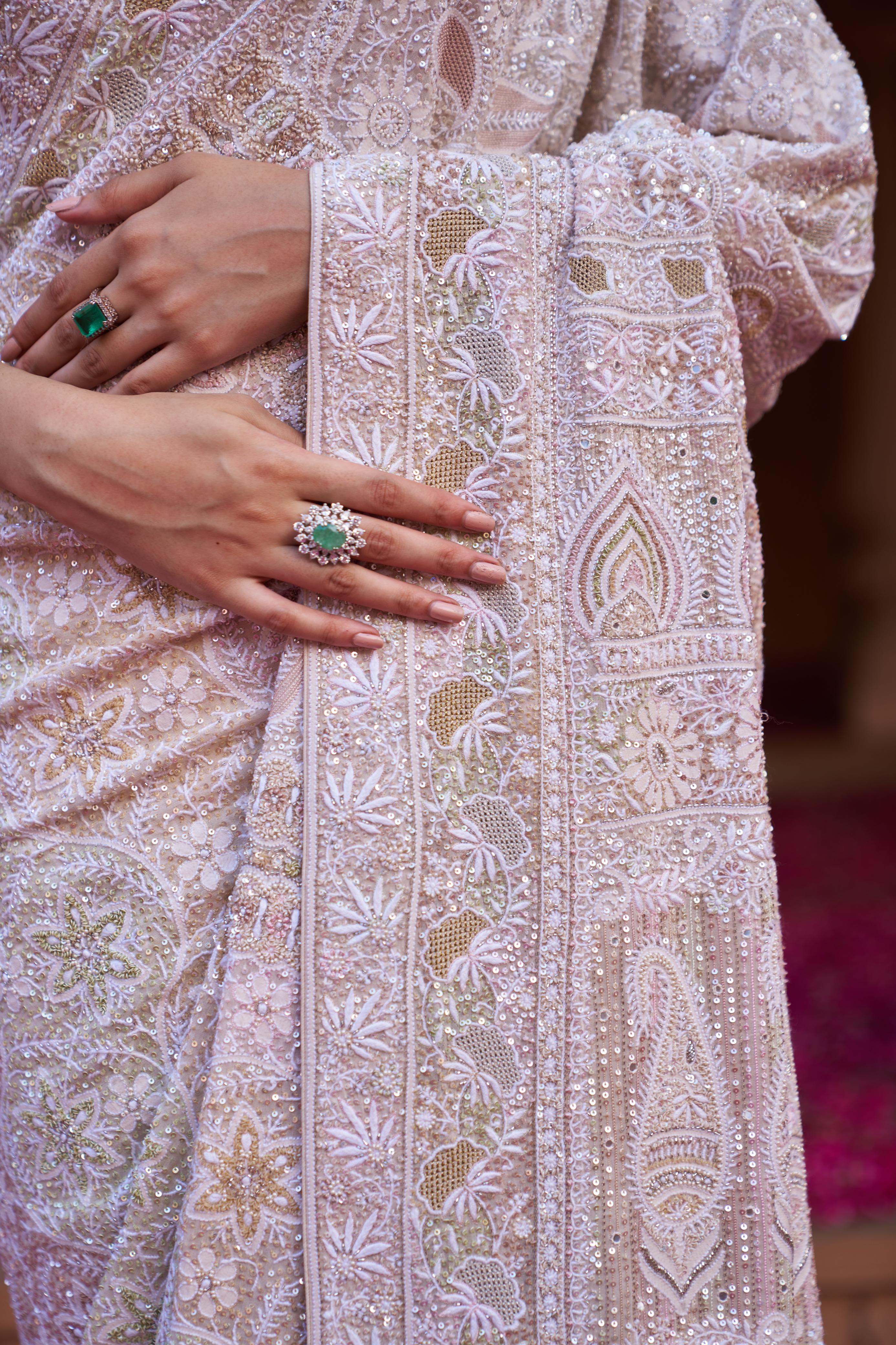 Premium Ivory Georgette Chikankari Saree