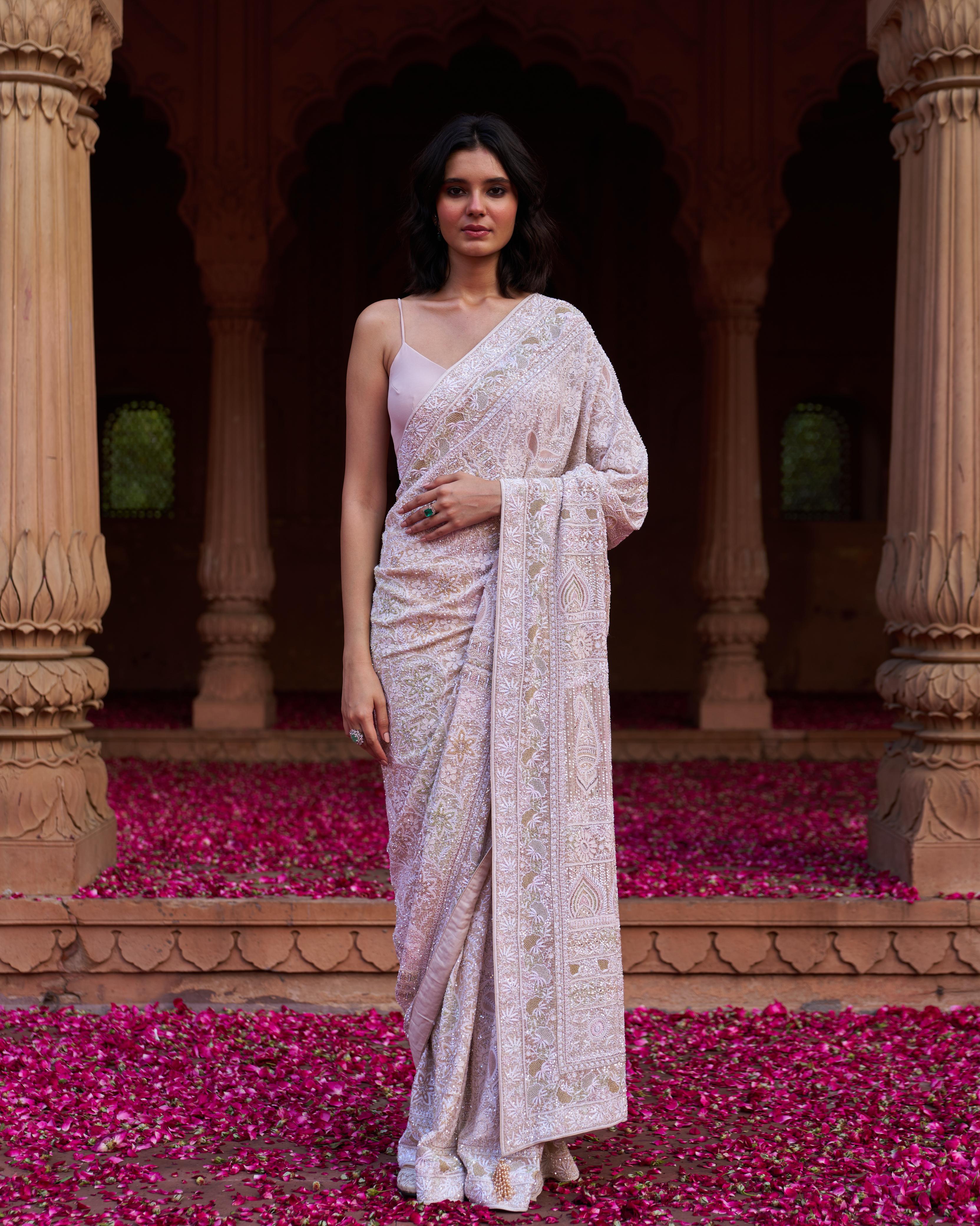 Premium Ivory Georgette Chikankari Saree