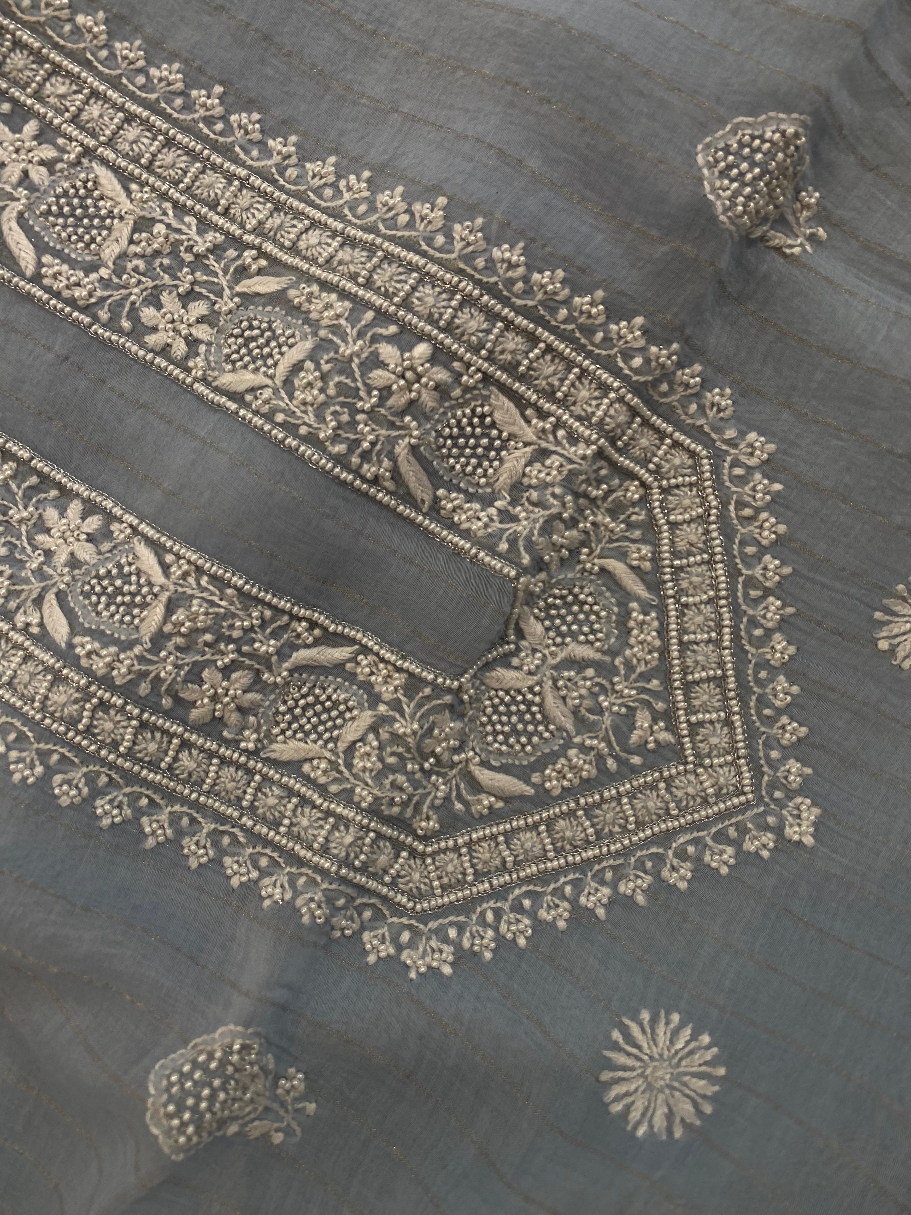 Blue mens chanderi chikankari kurta