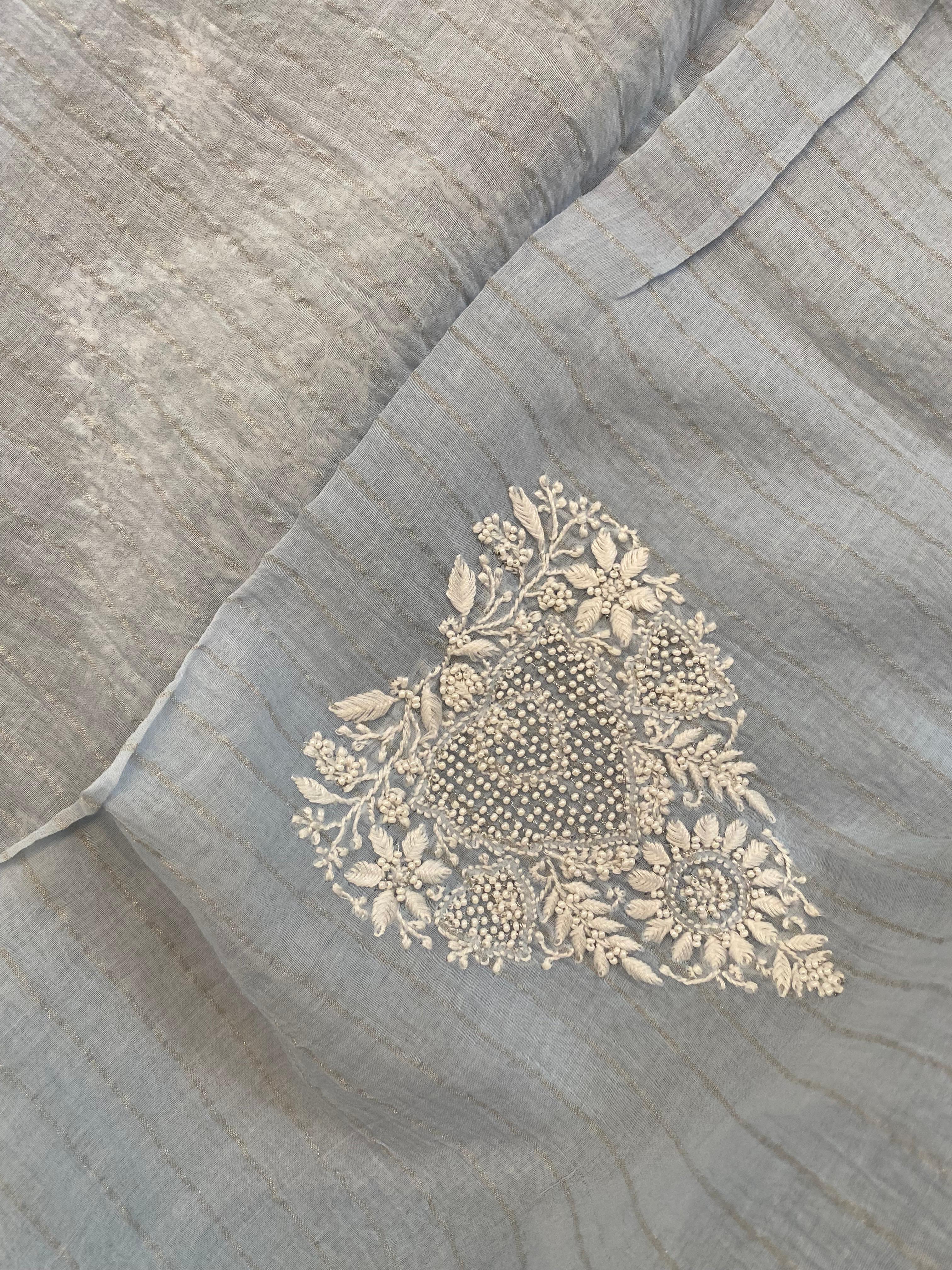 Blue mens chanderi chikankari kurta