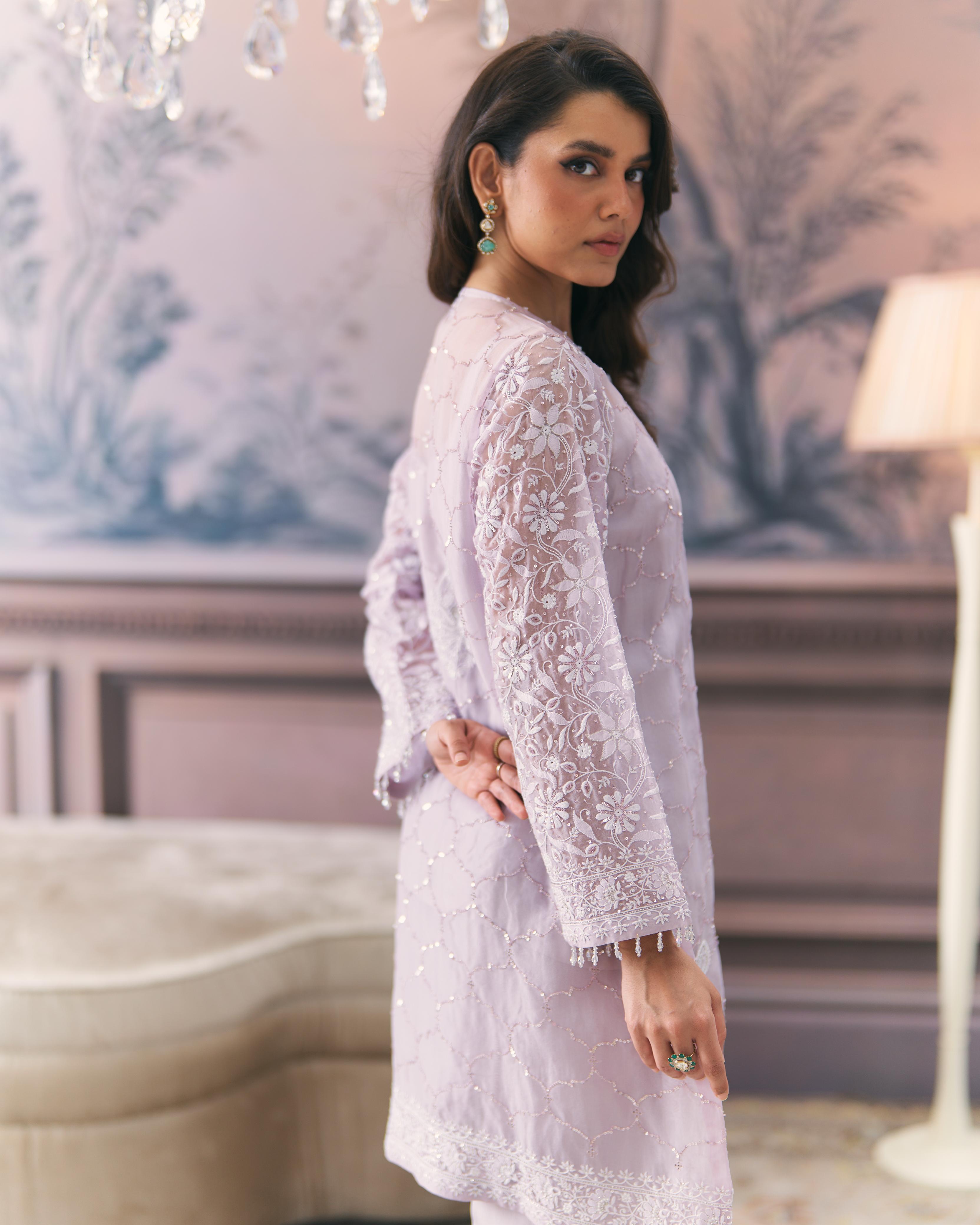 Mauve Organza Chikankari Co-ord sets