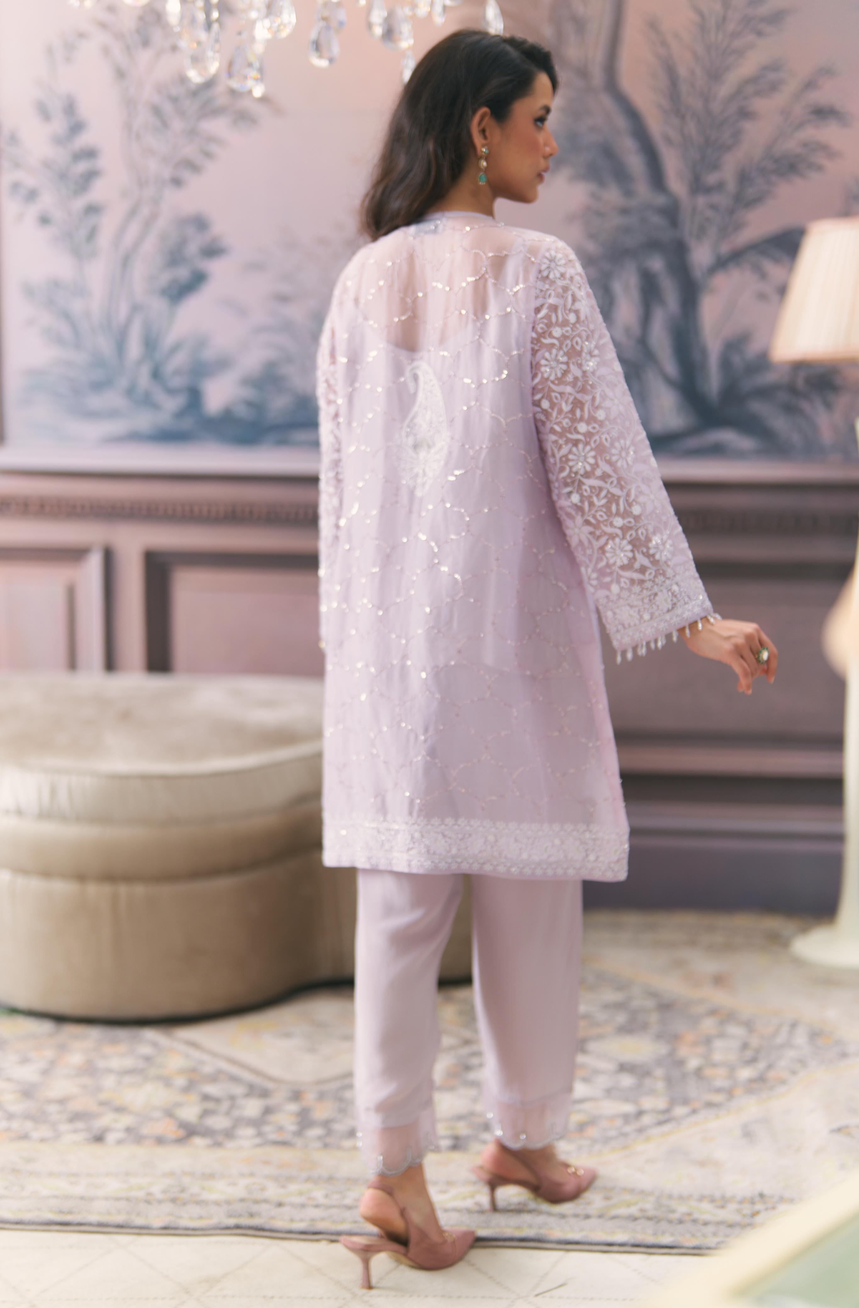 Mauve Organza Chikankari Co-ord sets