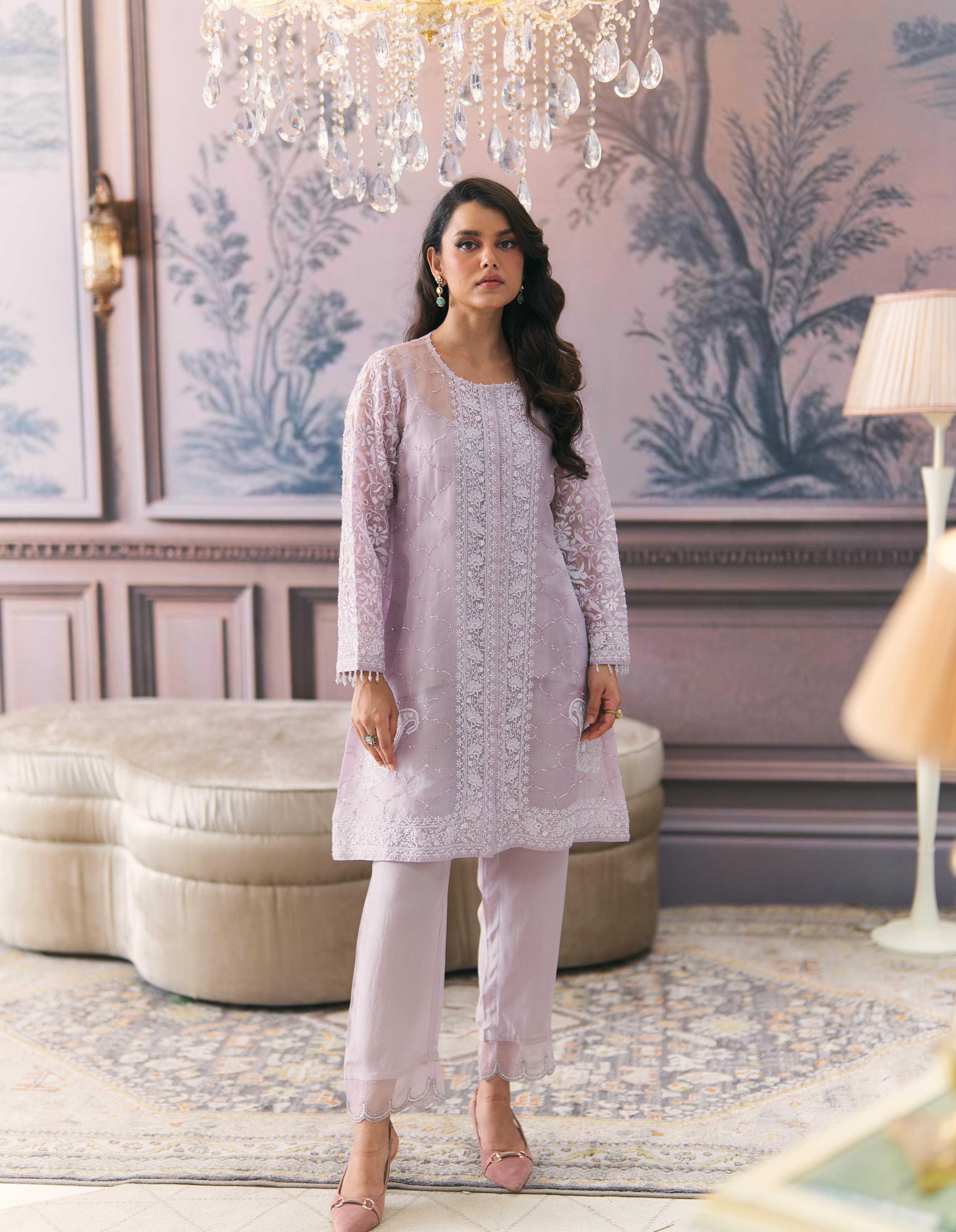 Mauve Organza Chikankari Co-ord sets