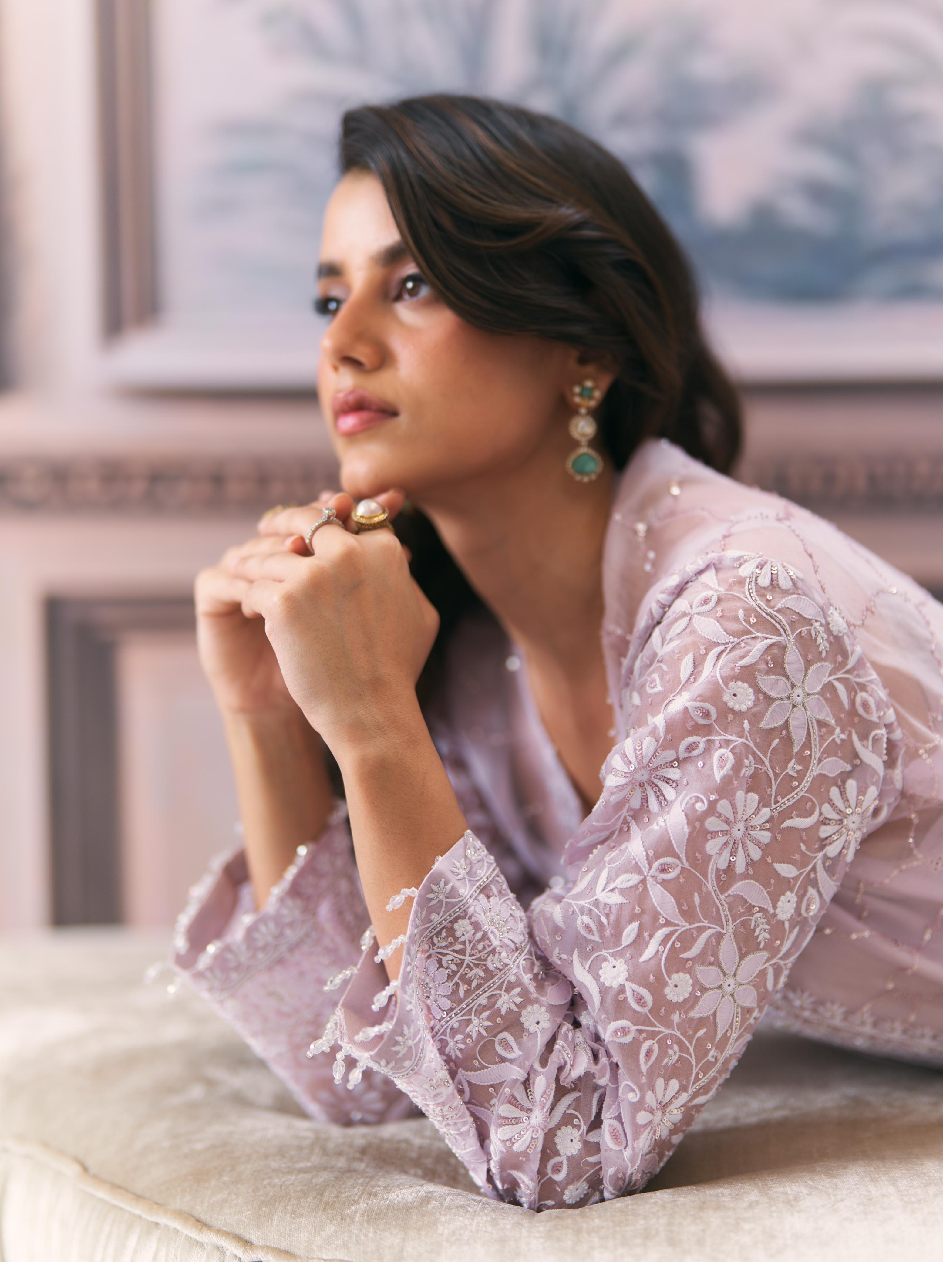 Mauve Organza Chikankari Co-ord sets